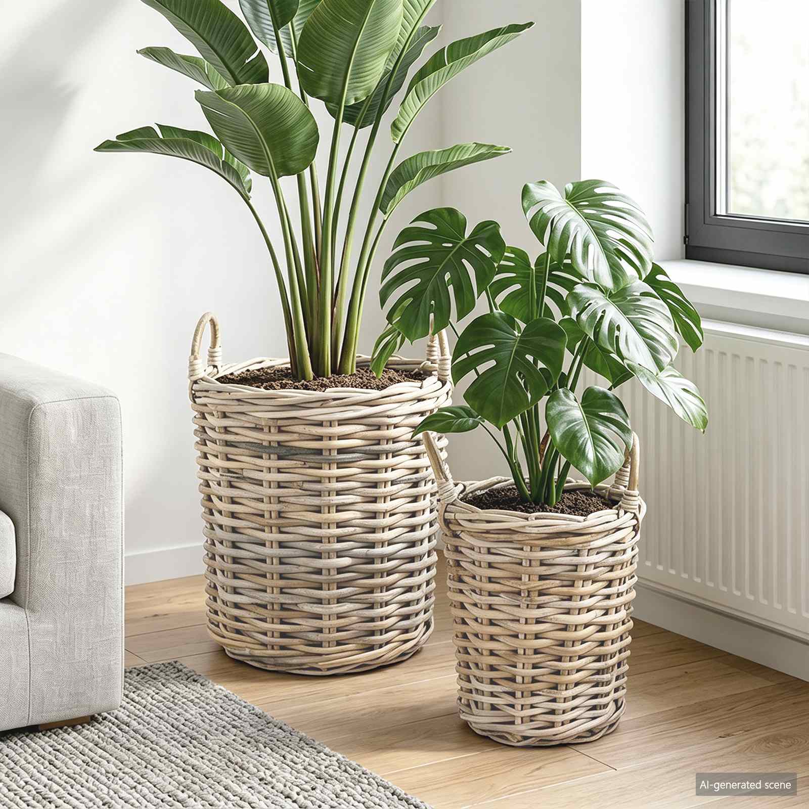 Blumentopfkorb GENDT 2 stk. Natürliches Grau Kubu Rattan