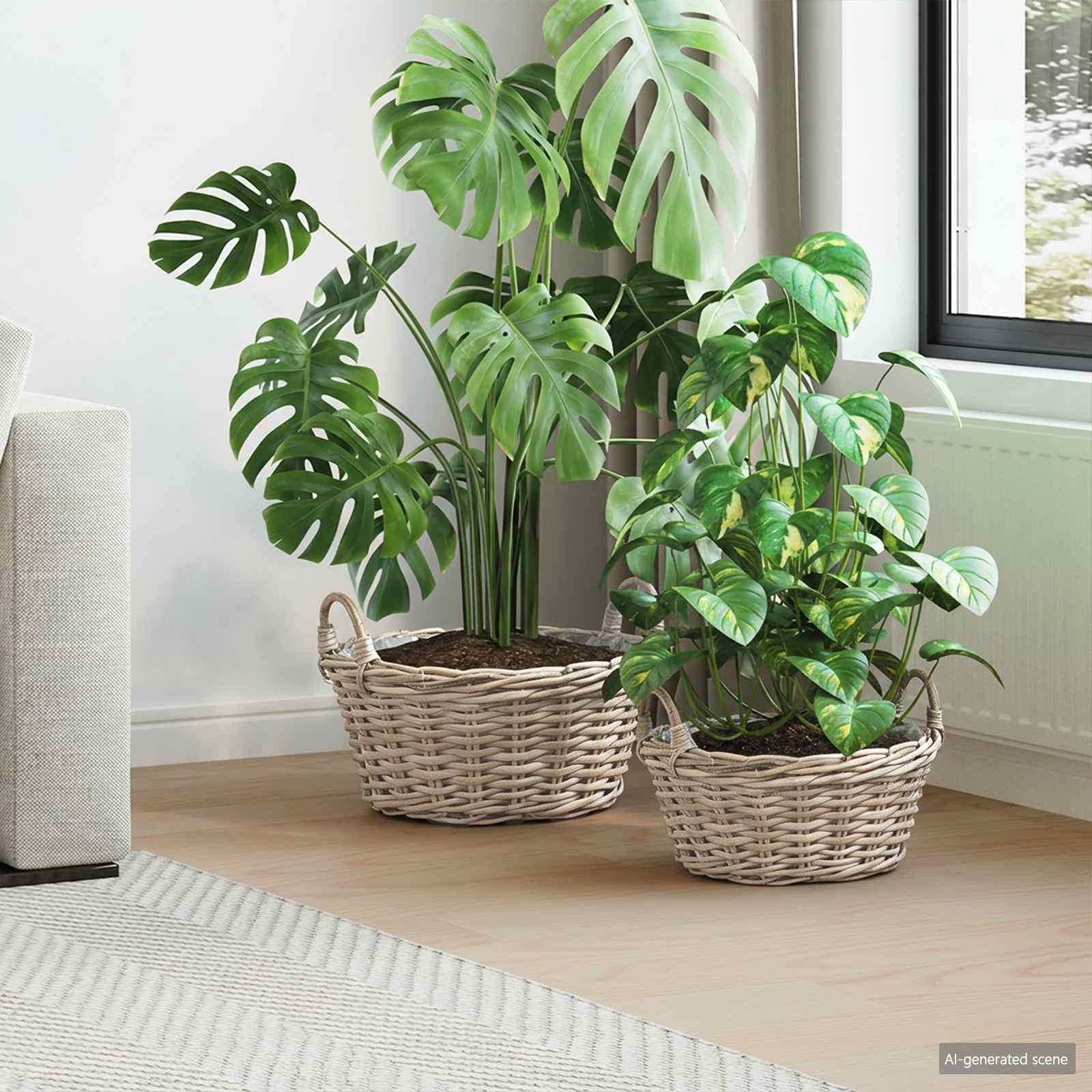 Blumentopfkorb GENDT 2 stk. Natürliches Grau Kubu Rattan
