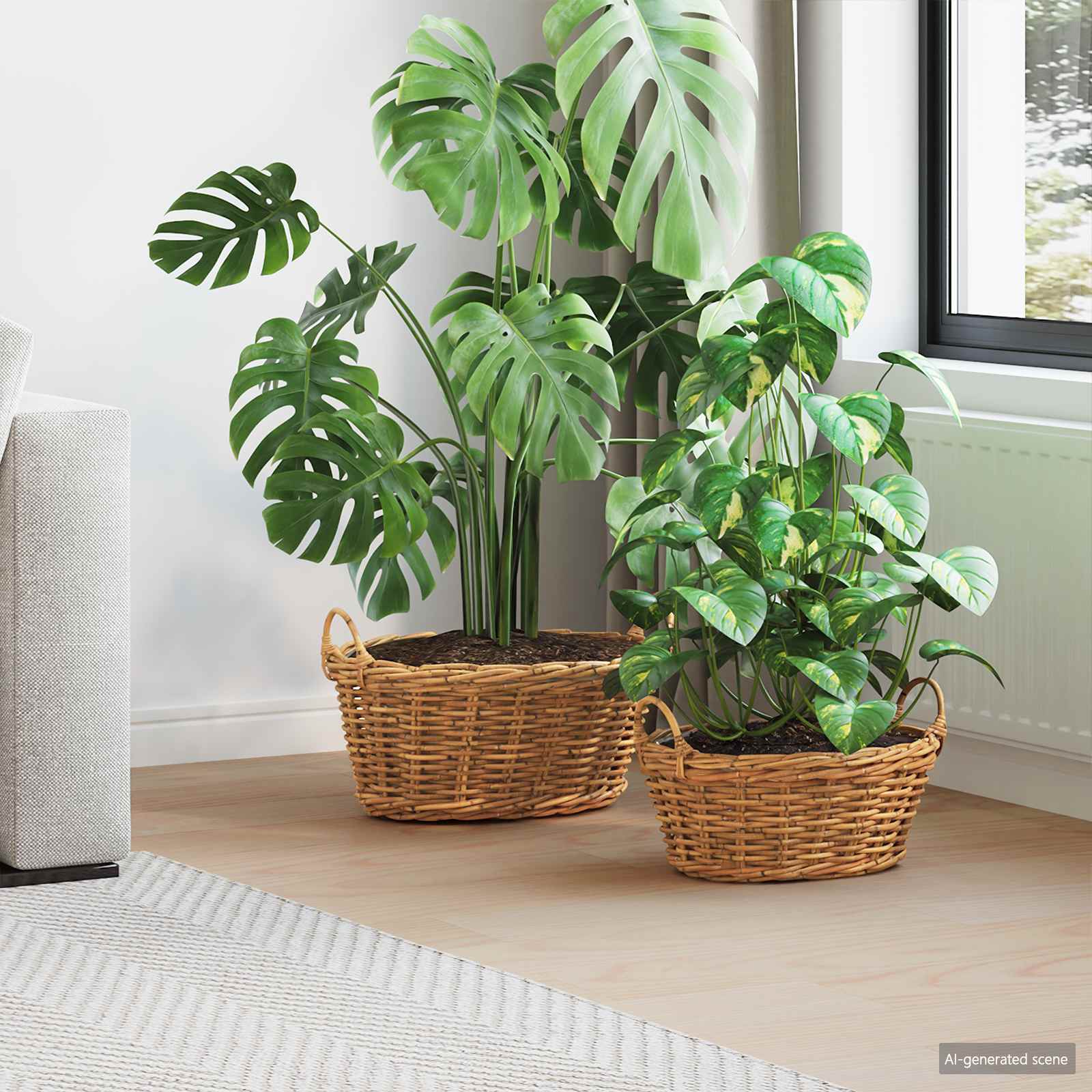 Blumentopfkorb mit Speicher GENDT 2 stk. Naturbraun Kubu Rattan