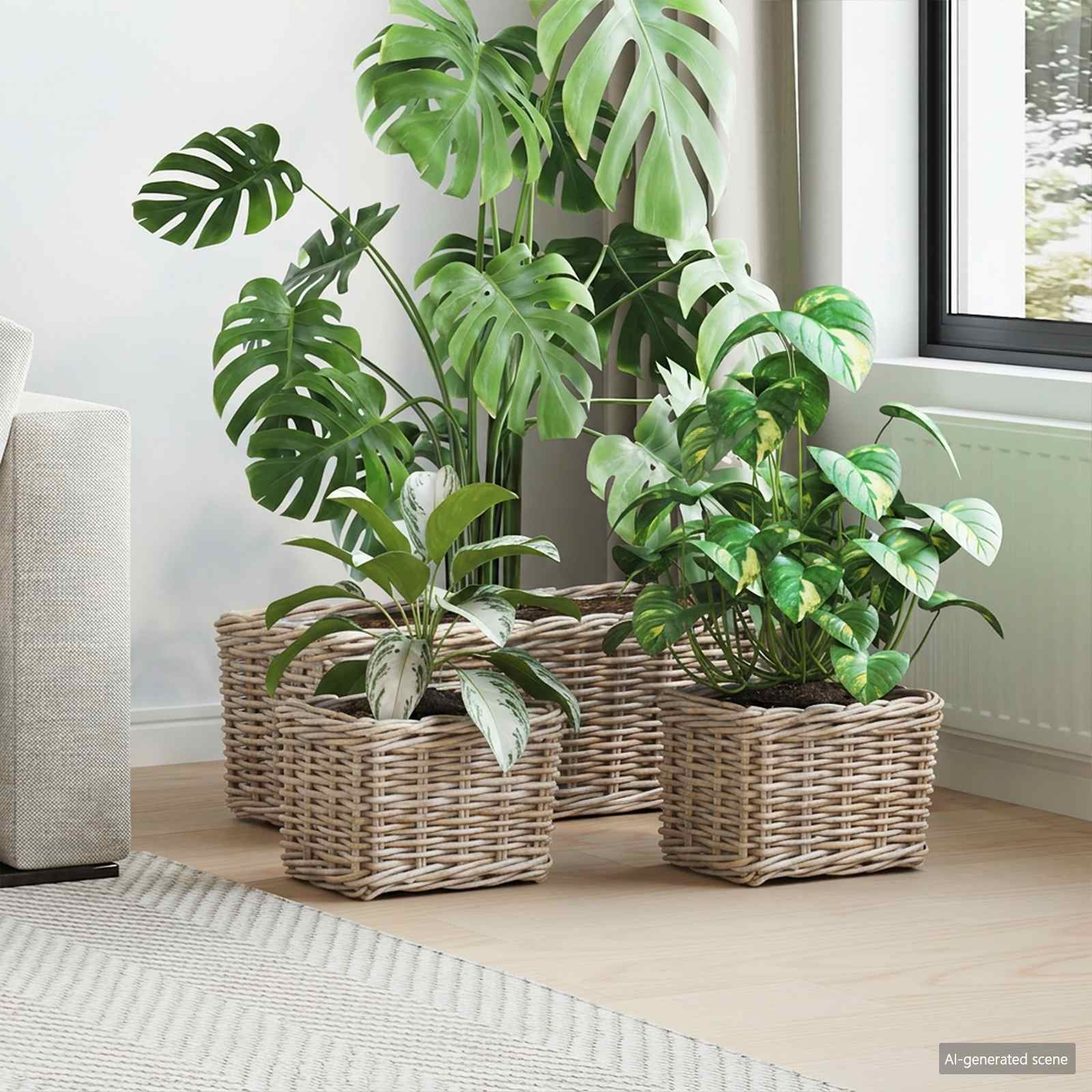 Blumentopfkorb GENDT 3 stk. Natürliches Grau Kubu Rattan