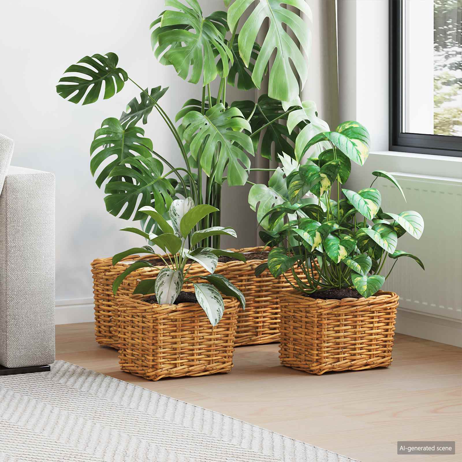 Blumentopfkorb mit Speicher GENDT 3 stk. Naturbraun Kubu Rattan