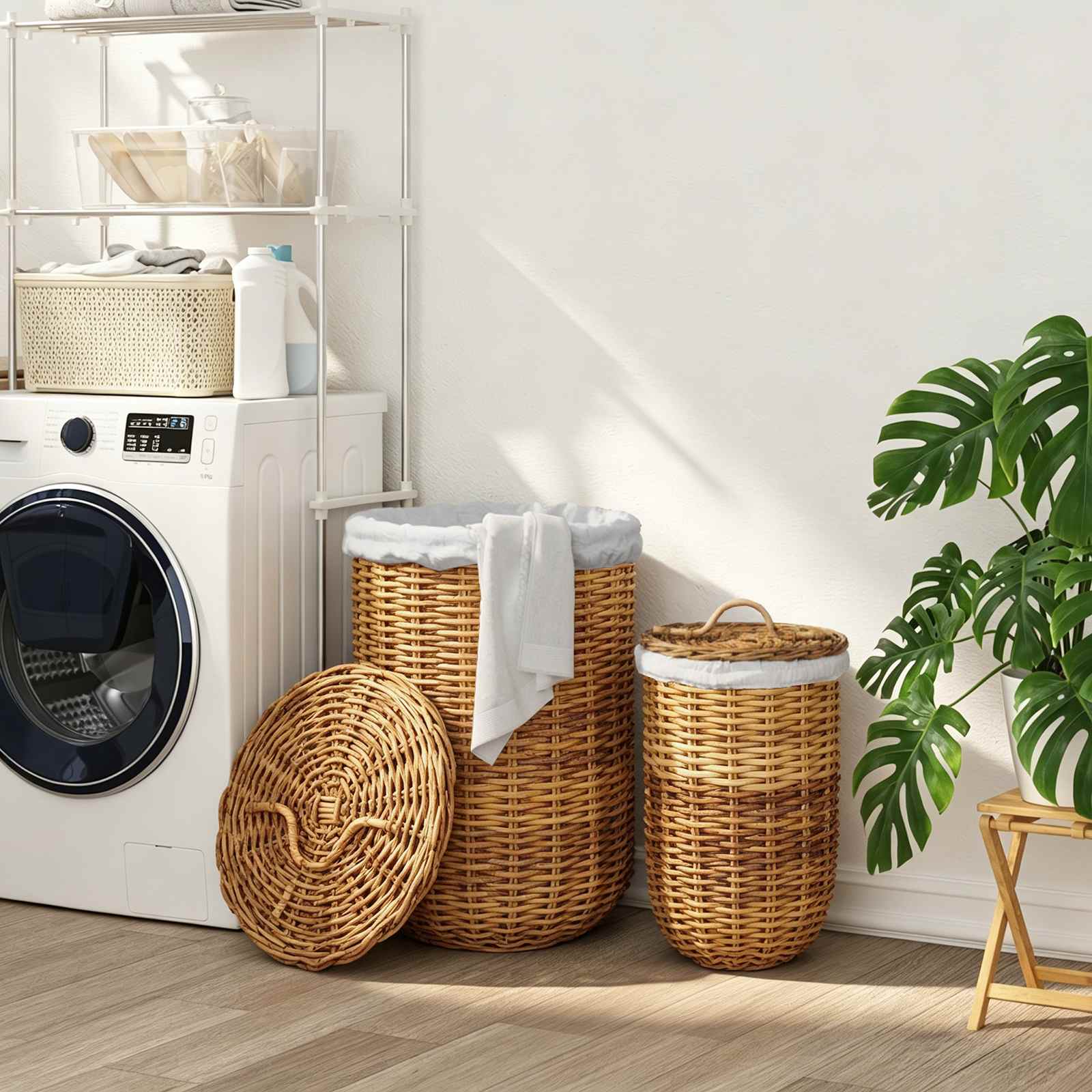 Wäschekorb mit Deckel GENDT 2 stk. Naturbraun Kubu Rattan