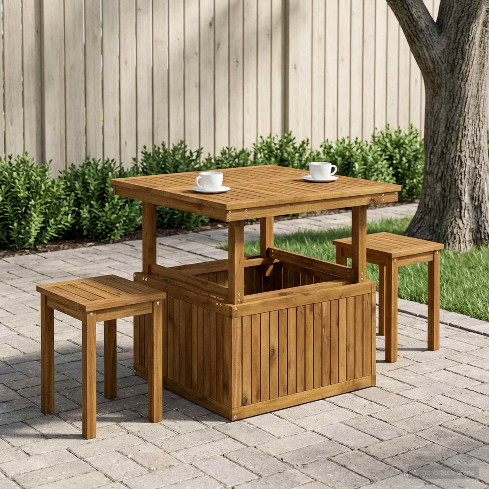 Gartenkaffee Tisch aus massivem Akazienholz höhenverstellbar