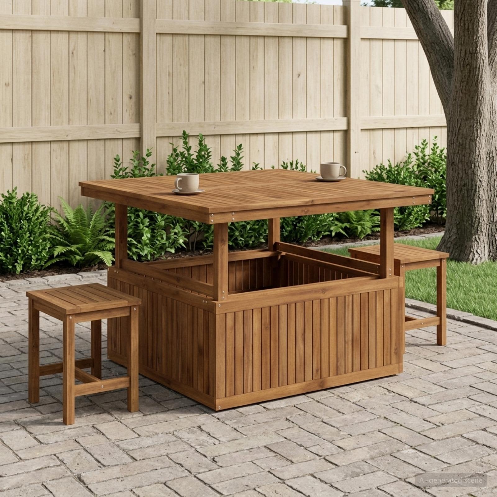 Gartenkaffee Tisch aus massivem Akazienholz höhenverstellbar