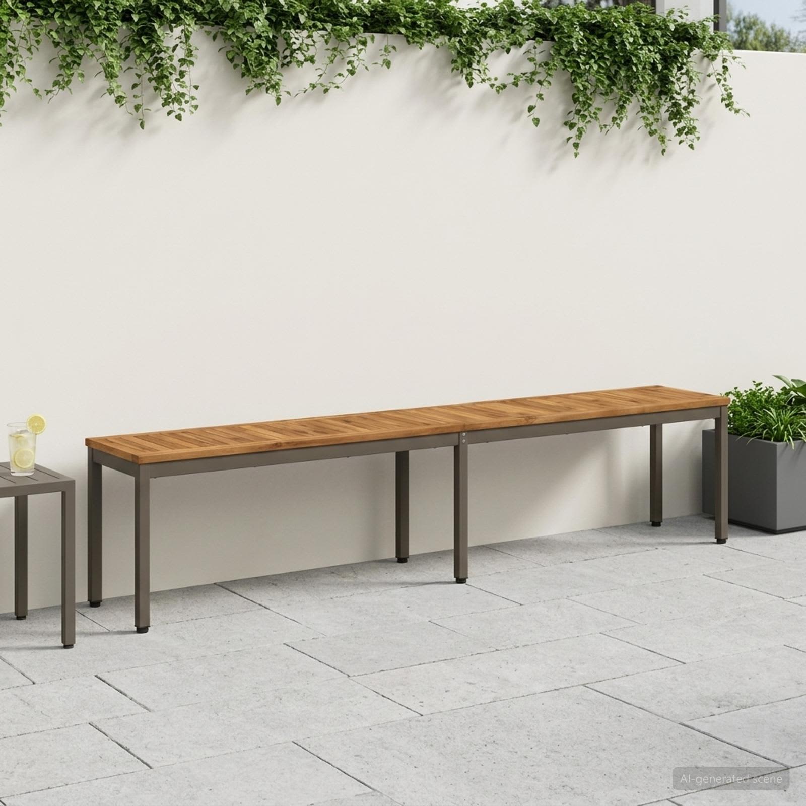 Gartenbank 201 x 35 x 45 cm Massivholz Akazie Natur und Kaffee