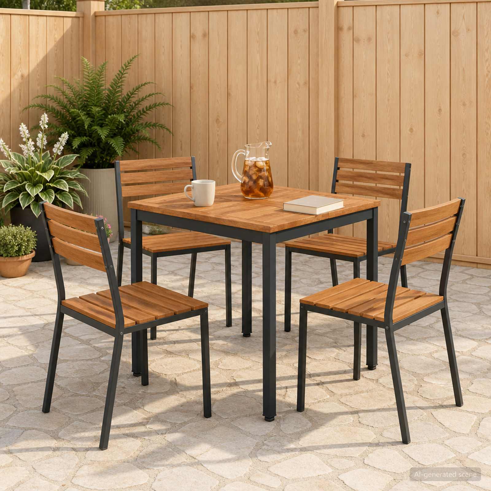 Gartentisch Natürlich und Schwarz 60 x 60,5 x 75 cm