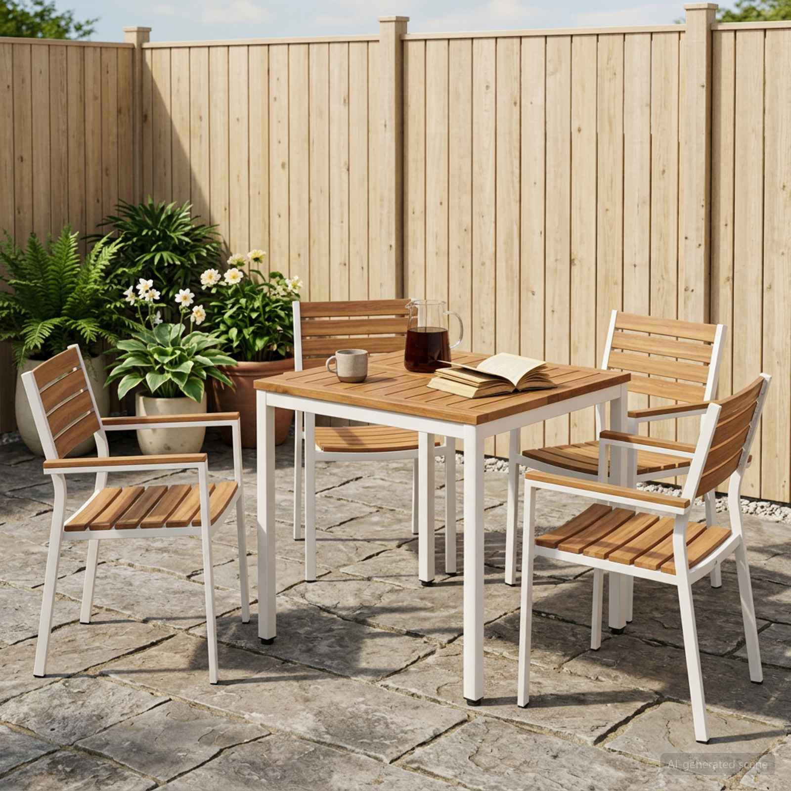 Gartentisch Natürlich und Weiß 60 x 60,5 x 75 cm