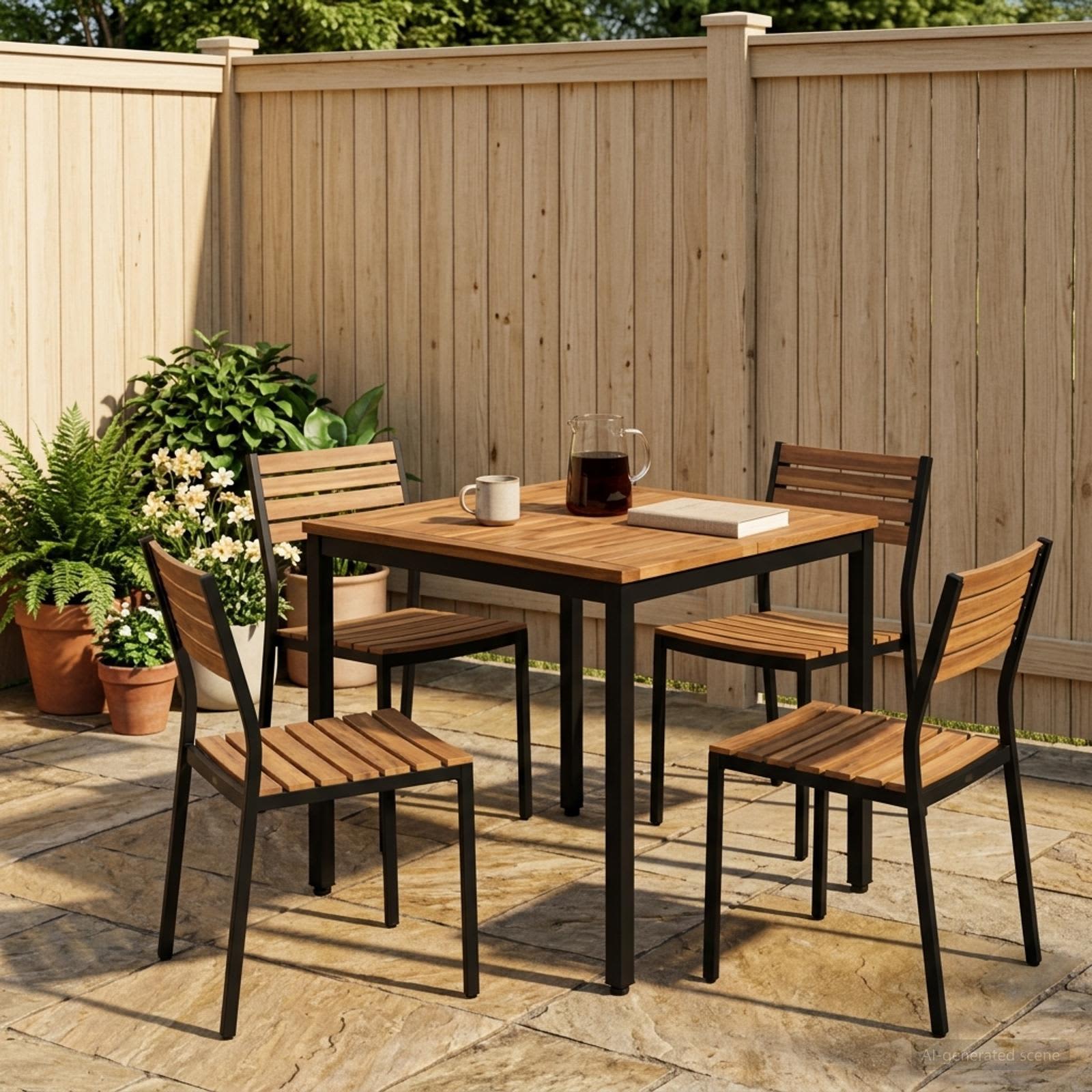 Gartentisch Natürlich und Schwarz 70 x 68,5 x 75 cm