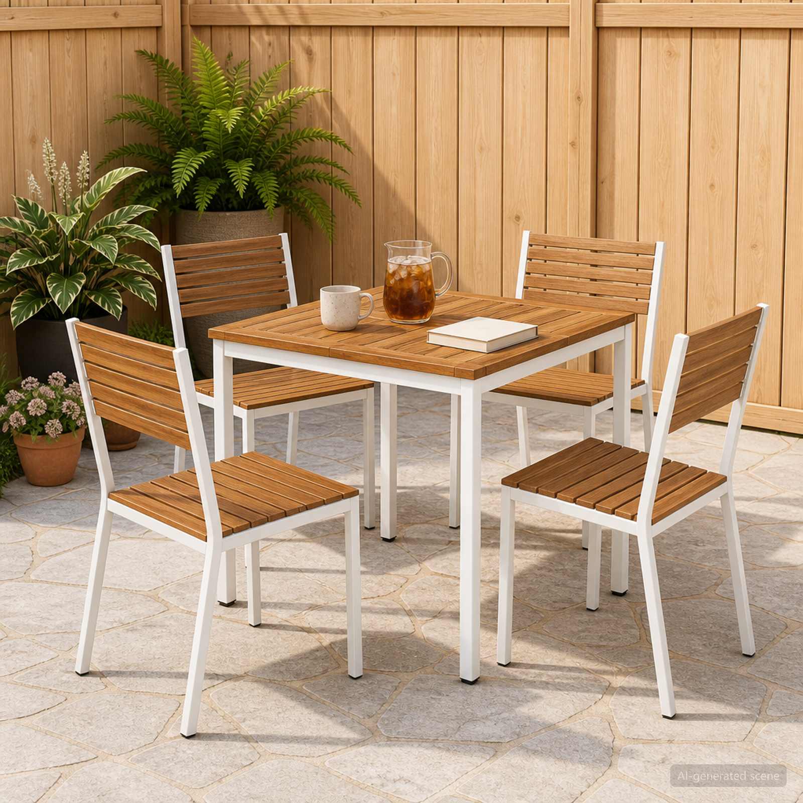 Gartentisch Natürlich und Weiß 70 x 68,5 x 75 cm