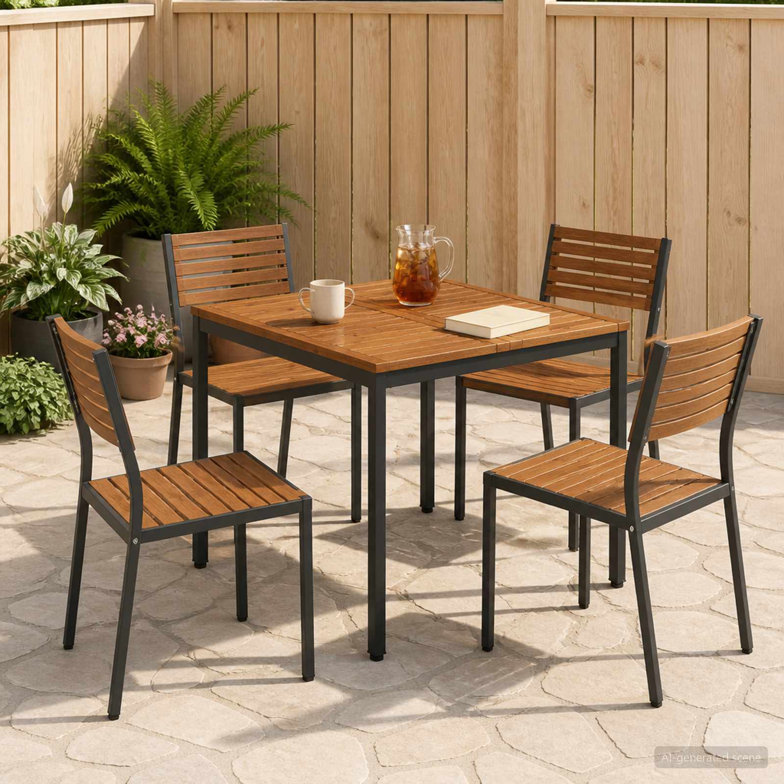 Gartentisch Natürlich und Schwarz 80 x 80,5 x 75 cm