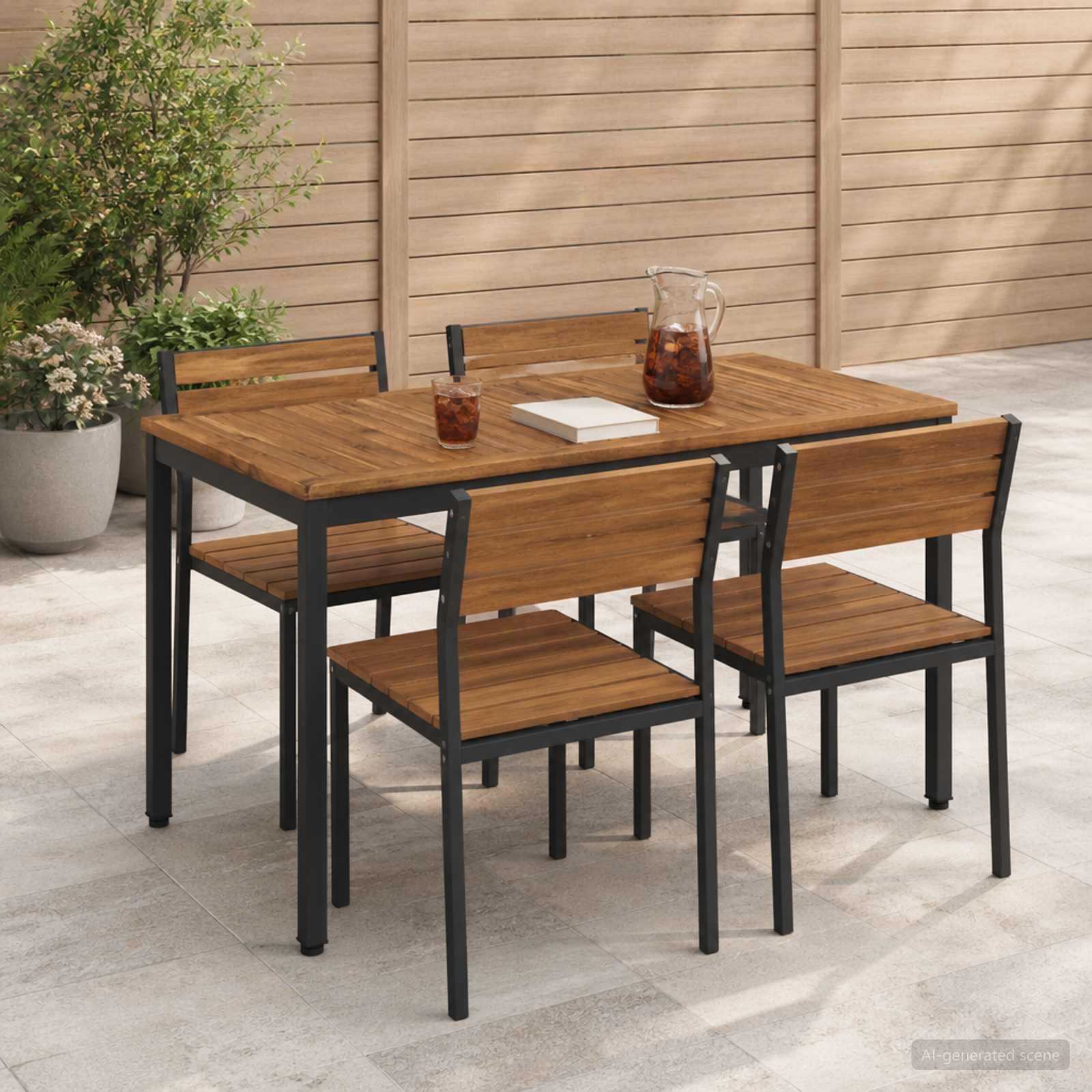 Gartentisch Natürlich und Schwarz 108,5 x 55 x 75 cm