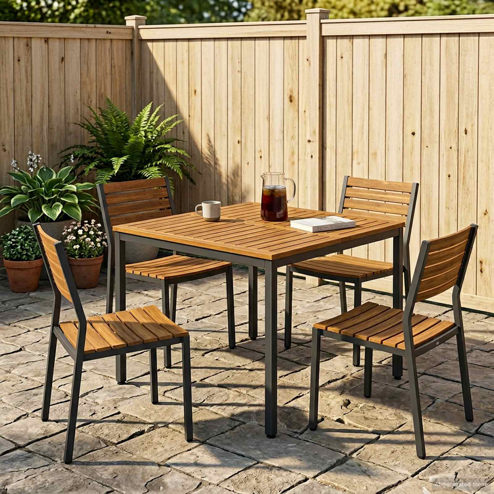 Gartentisch Natürlich und Schwarz 110 x 108,5 x 75 cm