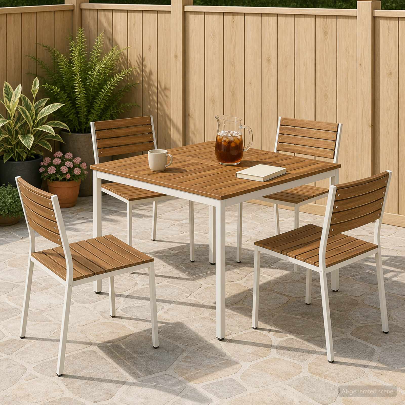 Gartentisch Natürlich und Weiß 110 x 108,5 x 75 cm