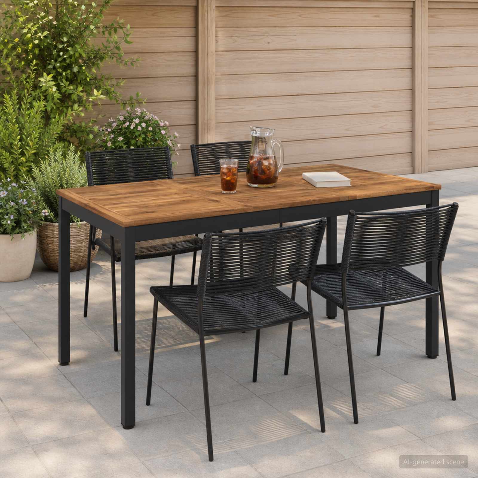 Gartentisch Natürlich und Schwarz 141 x 80,5 x 75 cm