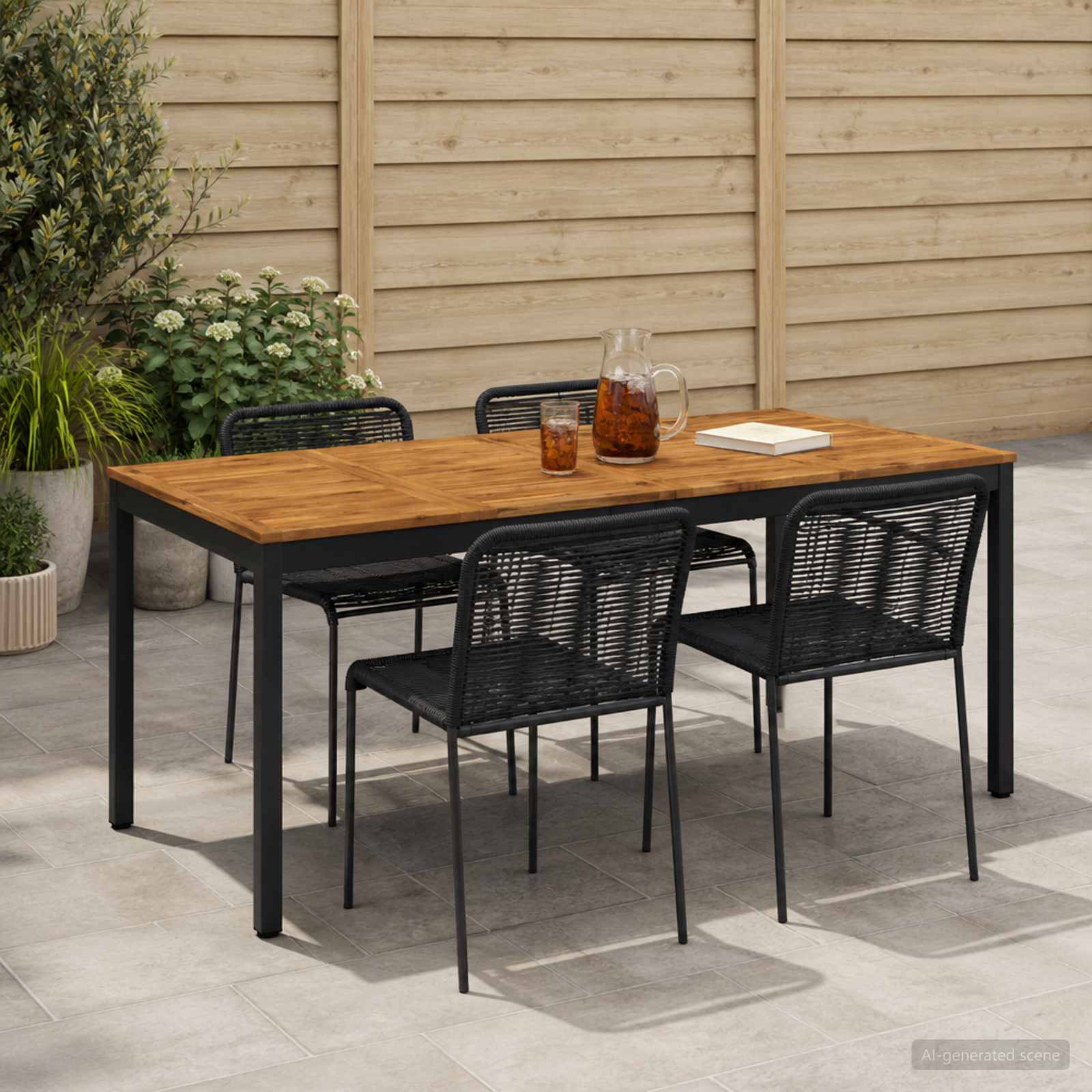 Gartentisch Natürlich und Schwarz 147 x 88,5 x 75 cm