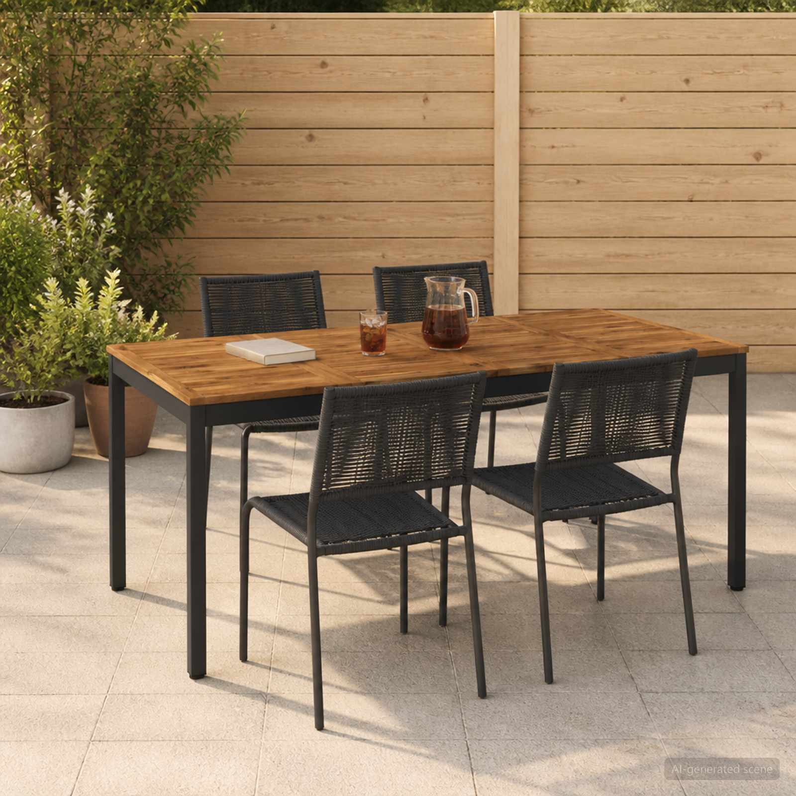 Gartentisch Natürlich und Schwarz 180 x 88,5 x 75 cm