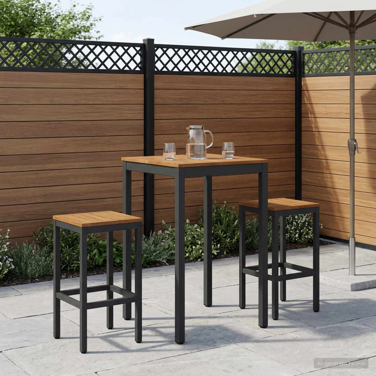 Gartenbar-Tisch Natürlich und Schwarz 60 x 60,5 x 105 cm