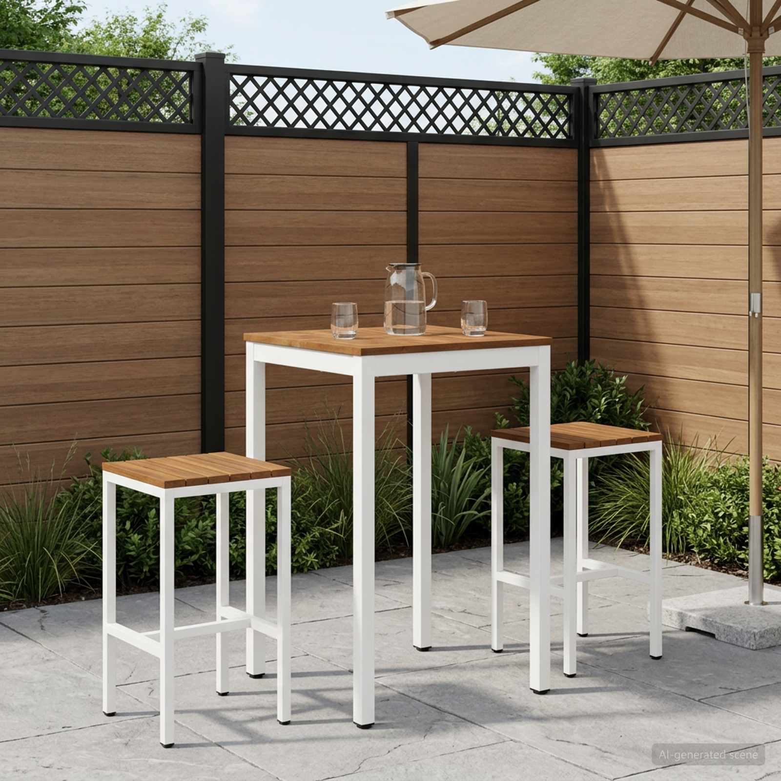 Gartenbar-Tisch Natürlich und Weiß 60 x 60,5 x 105 cm