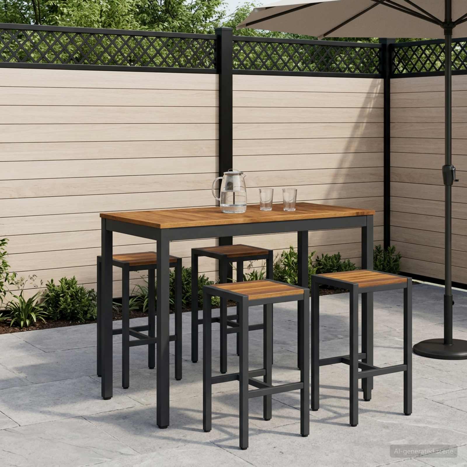 Gartenbar-Tisch Natürlich und Schwarz 108,5 x 55 x 105 cm