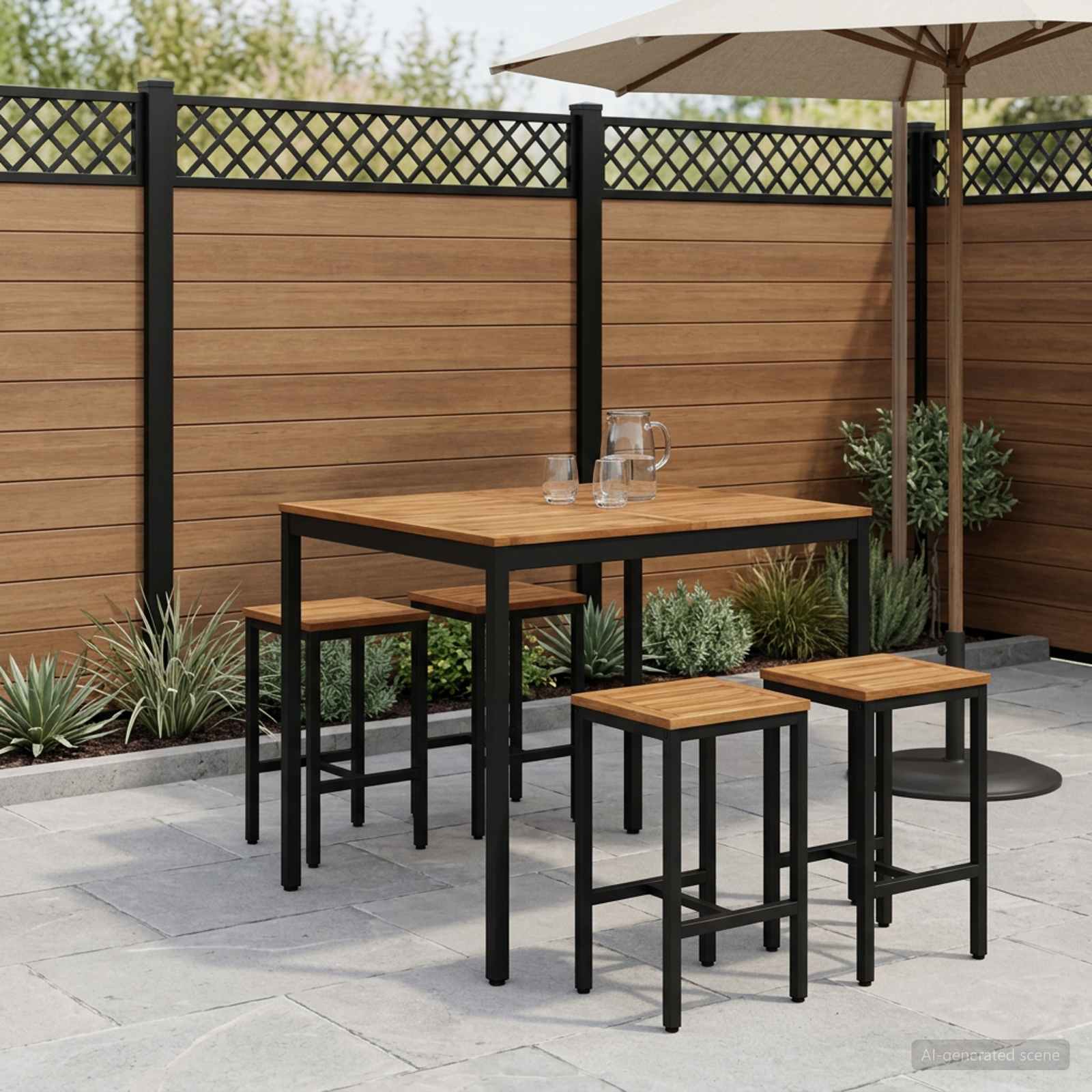 Gartenbar-Tisch Natürlich und Schwarz 110 x 108,5 x 105 cm