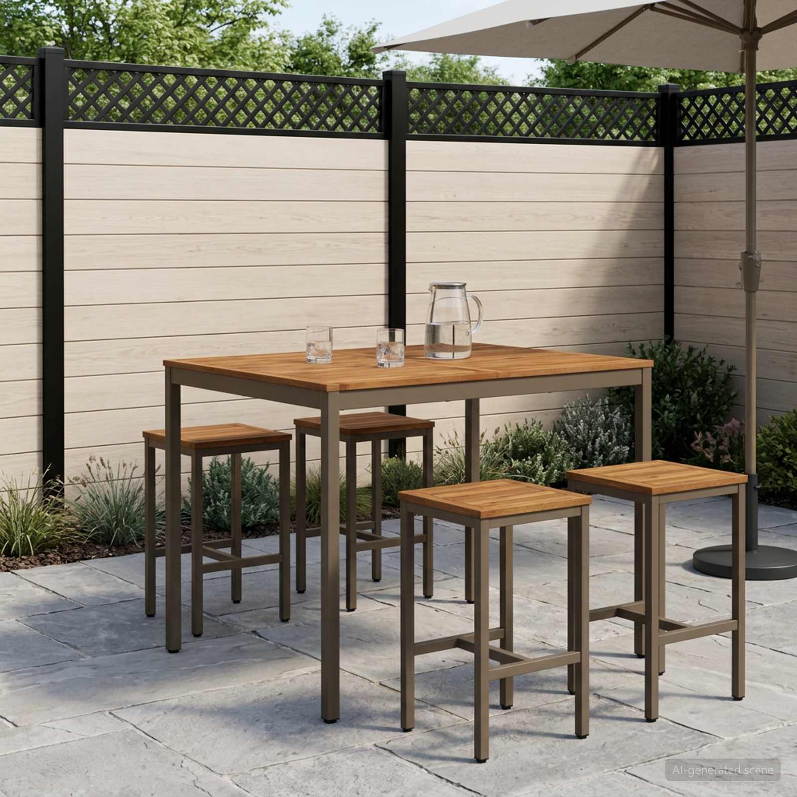 Gartenbar-Tisch Natur und Kaffee 110 x 108,5 x 105 cm