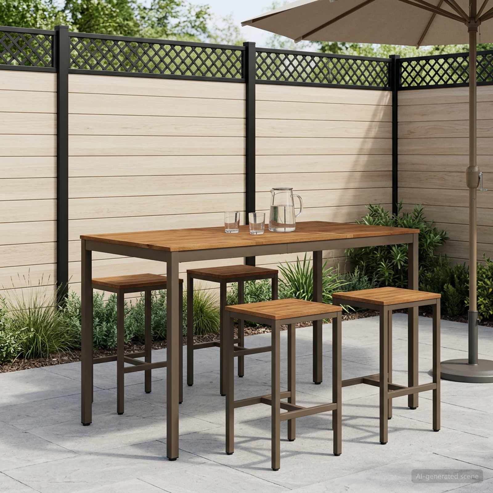 Gartenbar-Tisch Natur und Kaffee 147 x 88,5 x 105 cm