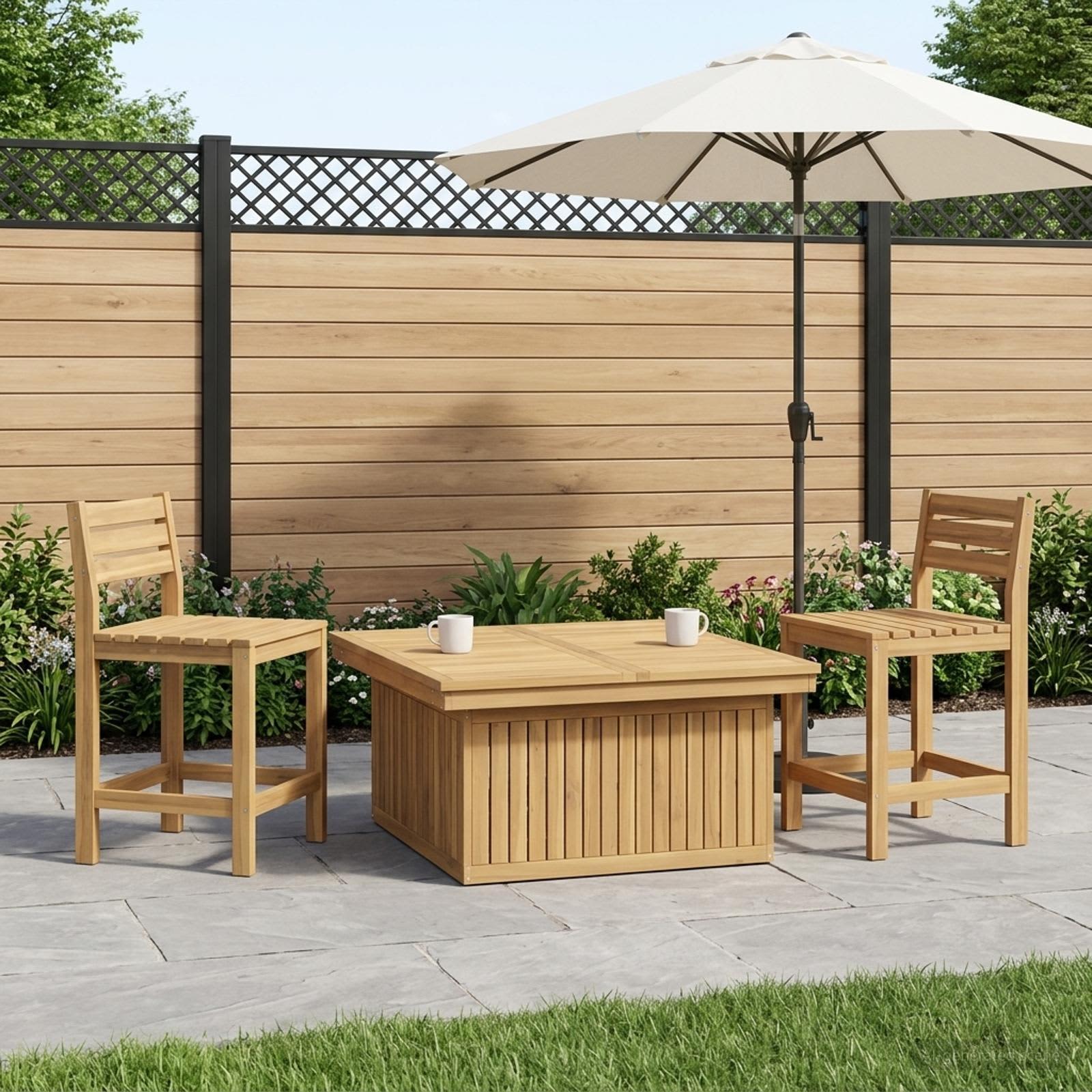 Gartenkaffetisch aus massivem Akazienholz höhenverstellbar Weiß