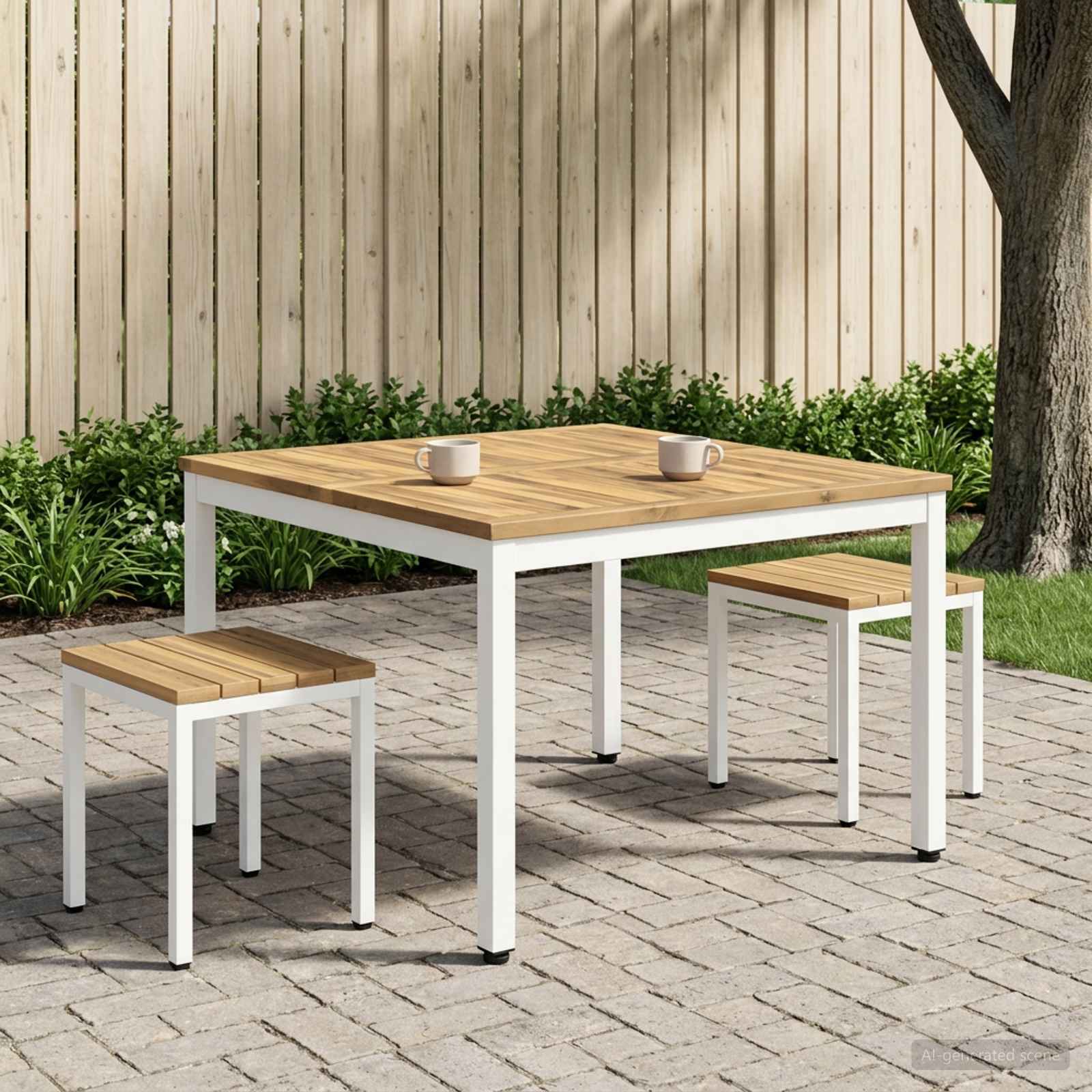 Couchtisch Weiß 100 x 100,5 x 45 cm Massivholz Akazie
