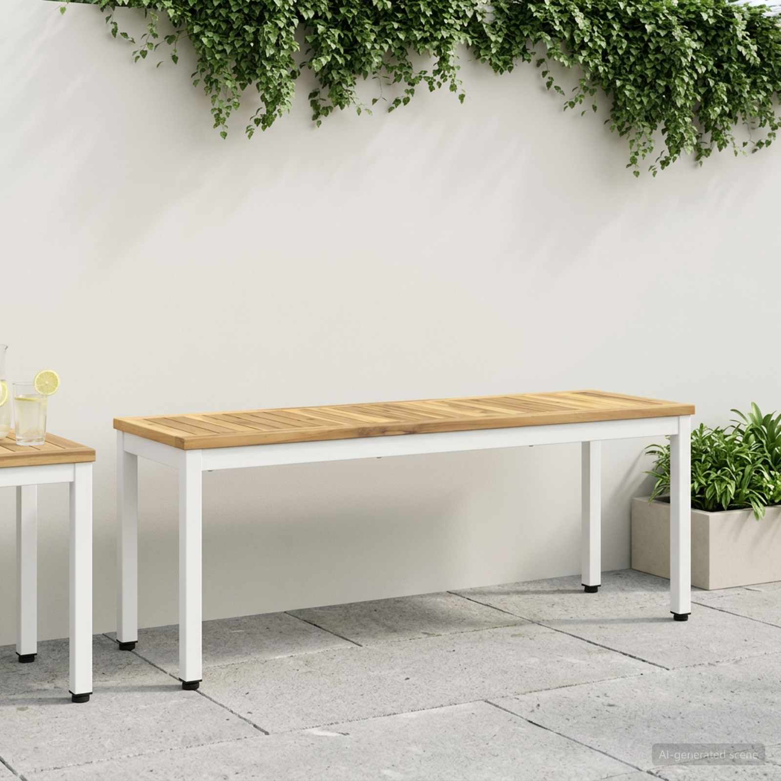Gartenbank 108,5 x 35 x 45 cm Massivholz Akazie Weiß