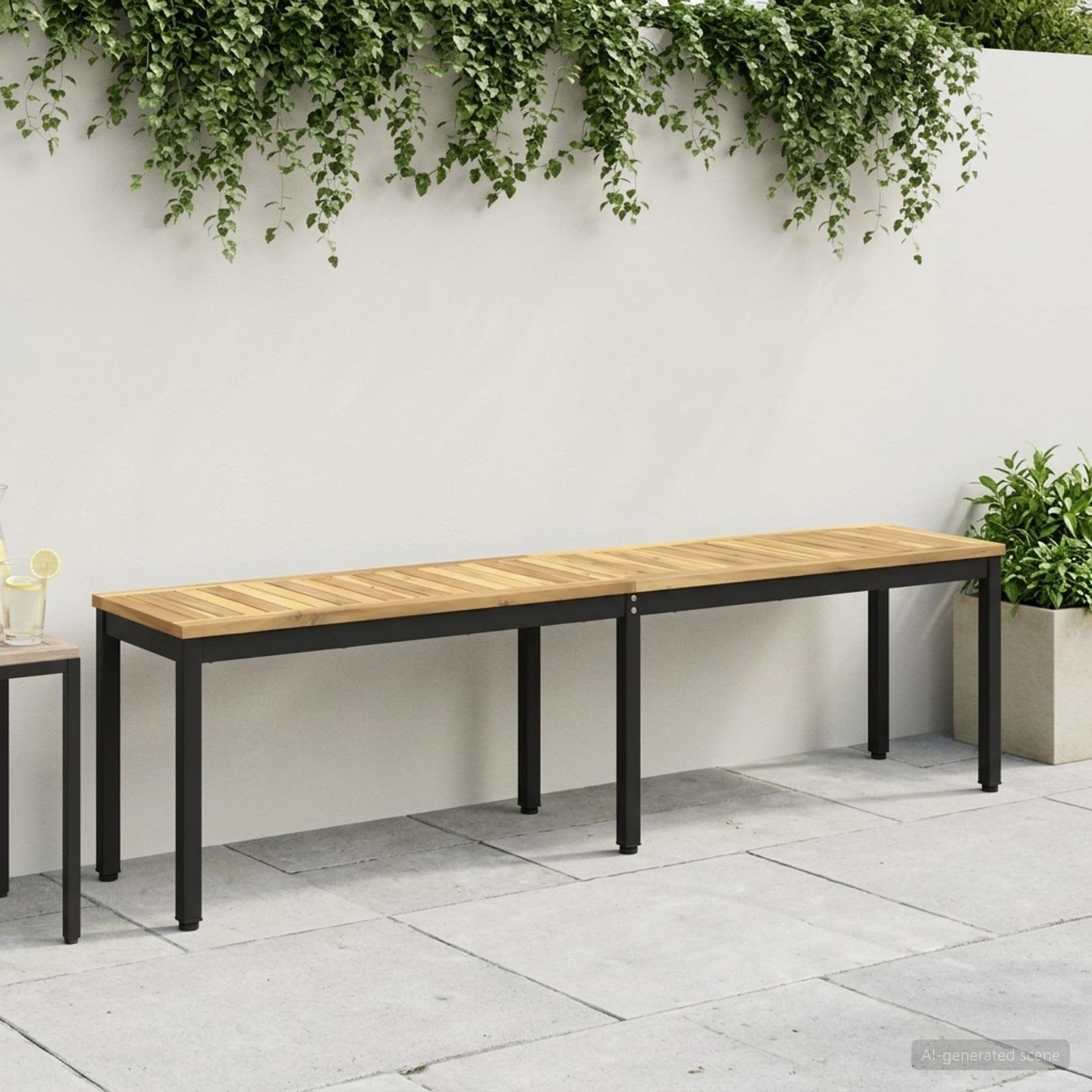 Gartenbank 161 x 35 x 45 cm Massivholz Akazie Weiß und Schwarz