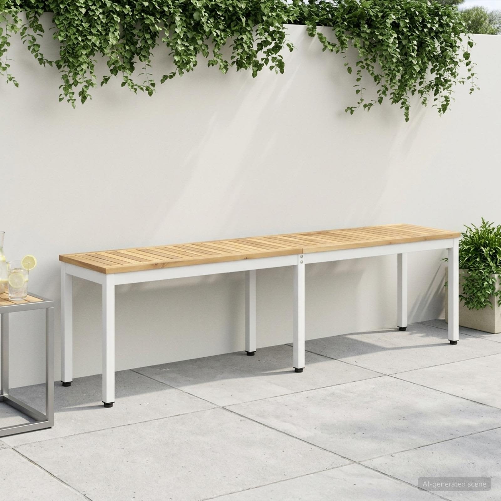 Gartenbank 161 x 35 x 45 cm Massivholz Akazie Weiß Rechtwinklig