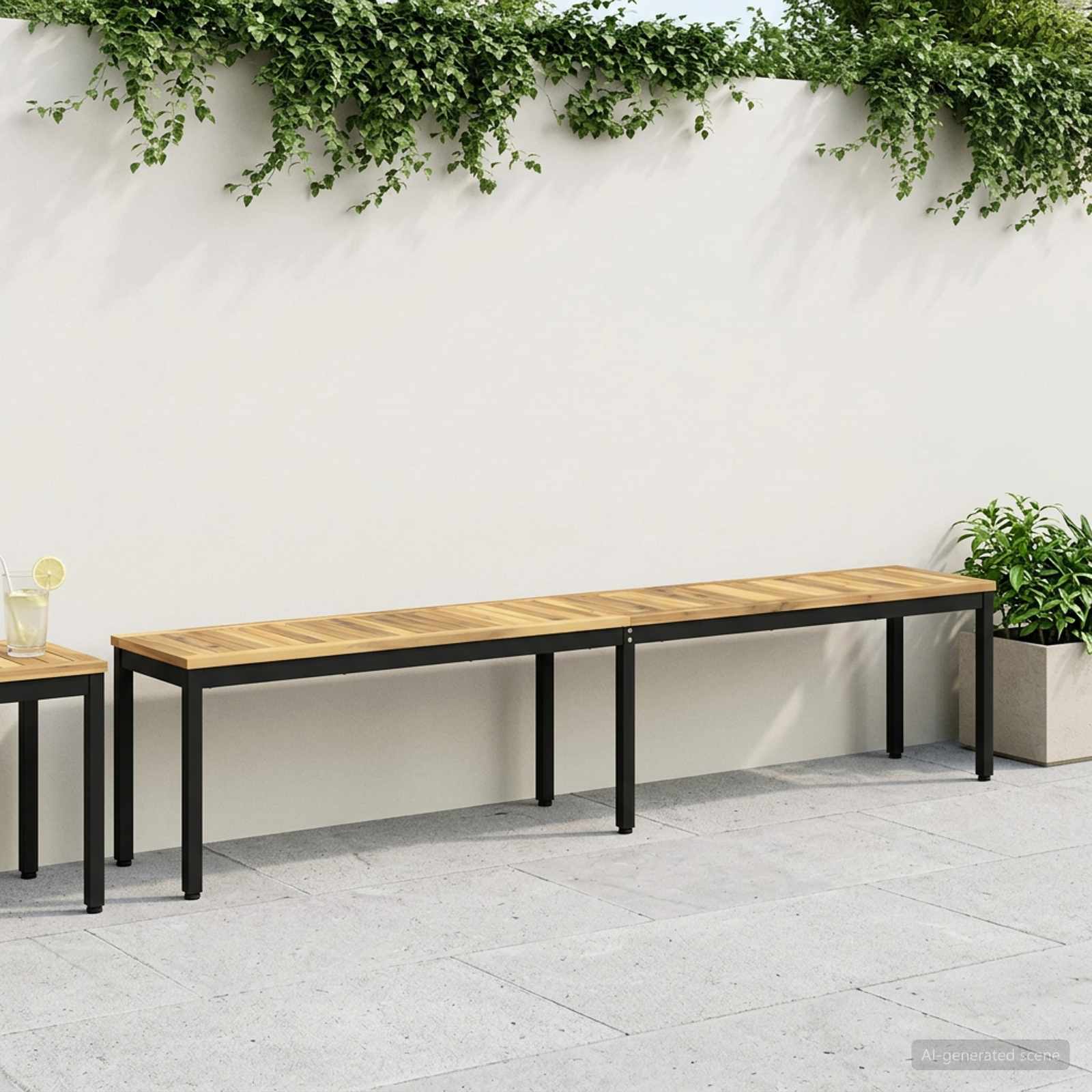 Gartenbank 201 x 35 x 45 cm Massivholz Akazie Weiß und Schwarz