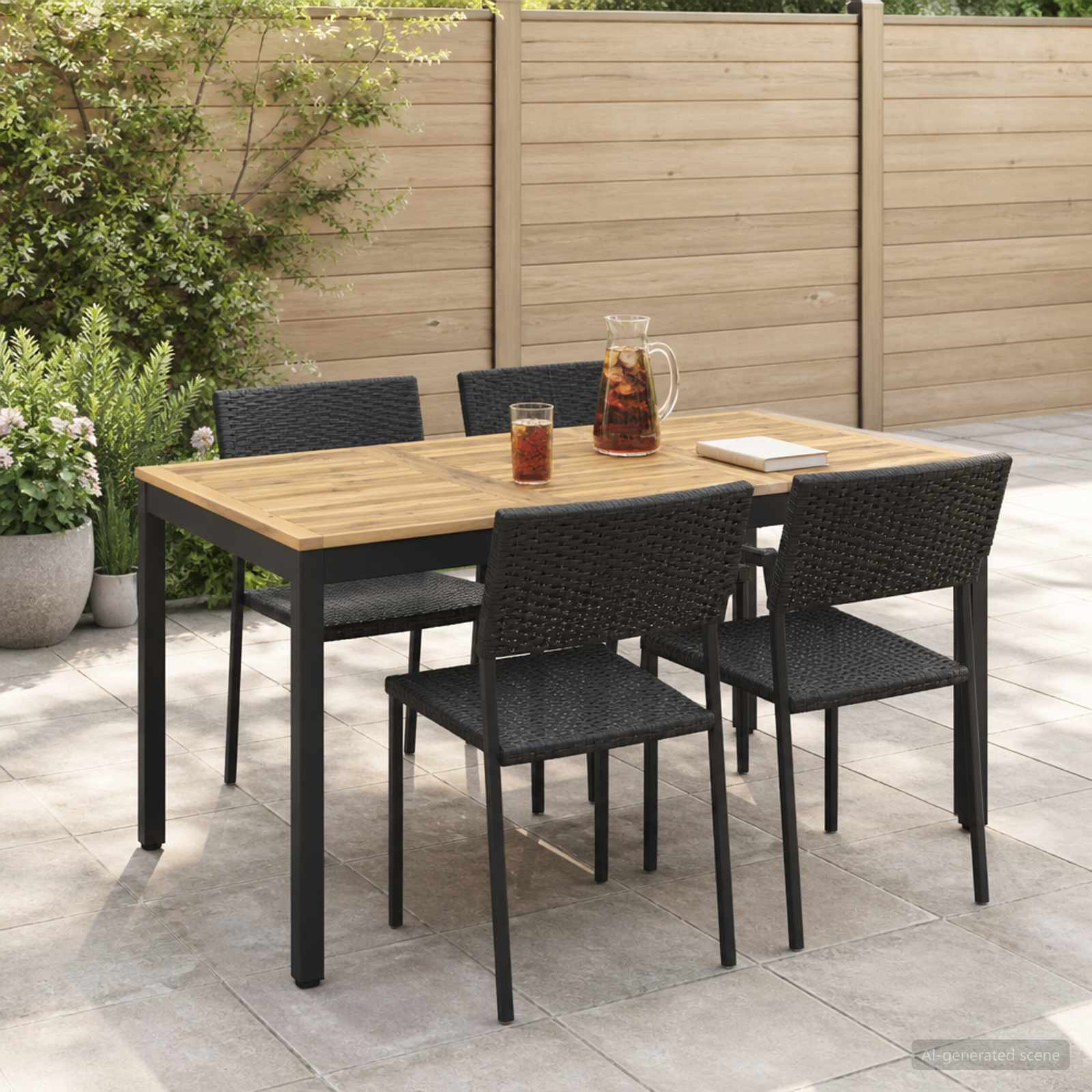 Gartentisch Weiß und Schwarz 141 x 80,5 x 75 cm