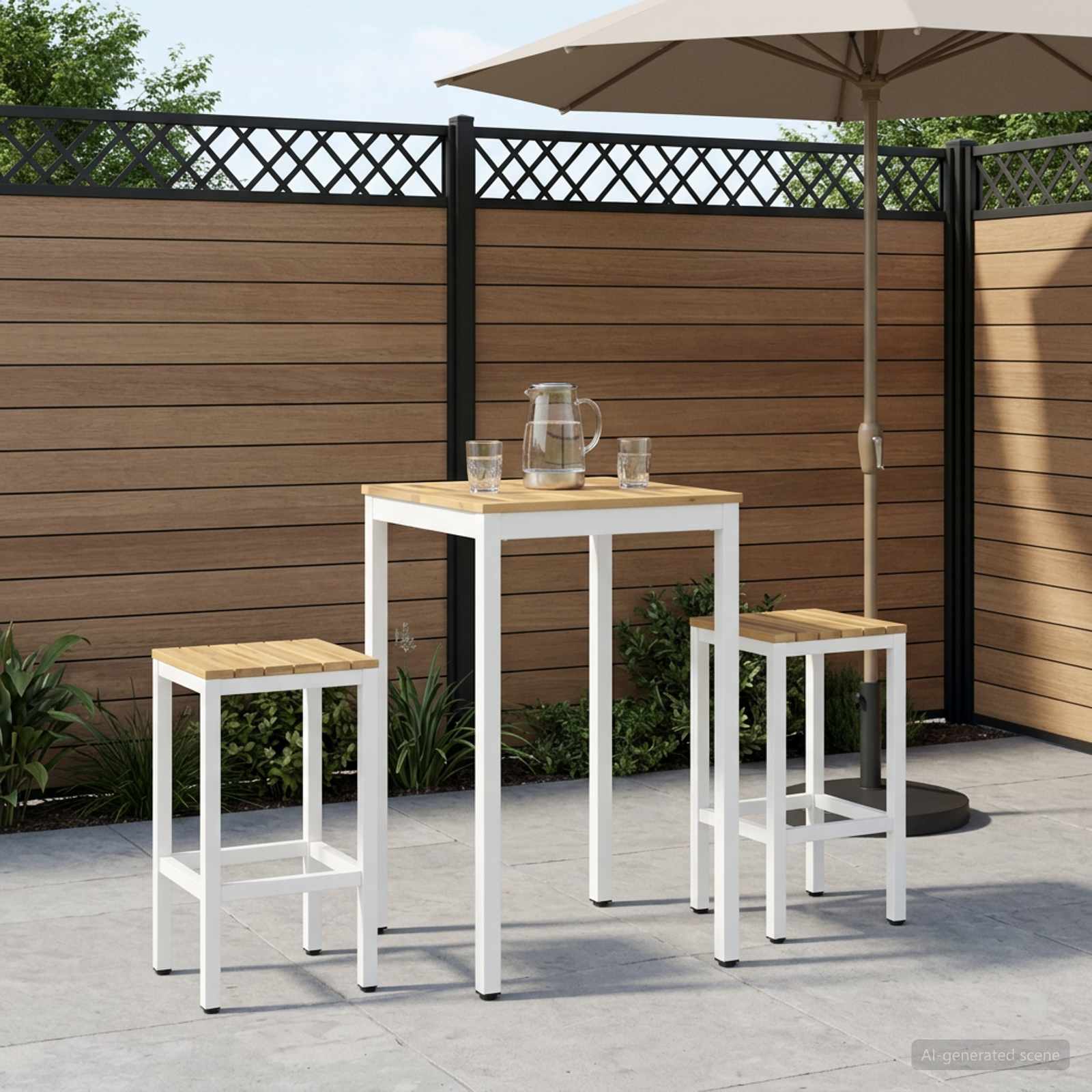 Gartenbar-Tisch Weiß 60 x 60,5 x 105 cm Massivholz Akazie
