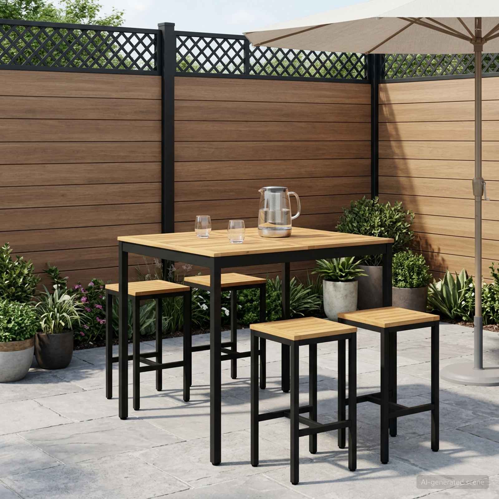 Gartenbar-Tisch Weiß und Schwarz 110 x 108,5 x 105 cm