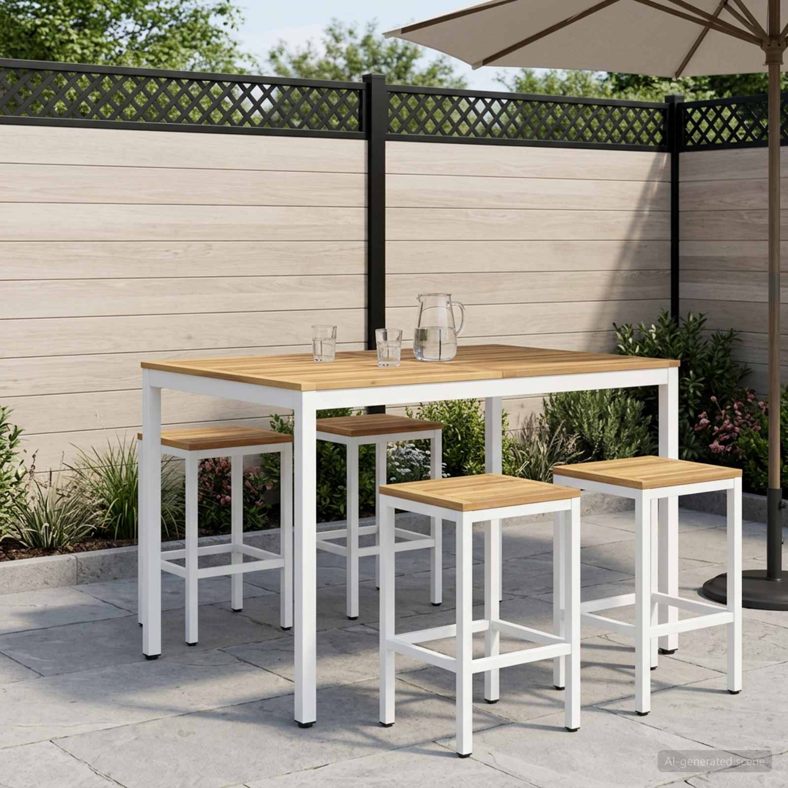 Gartenbar-Tisch Weiß 110 x 108,5 x 105 cm Massivholz Akazie
