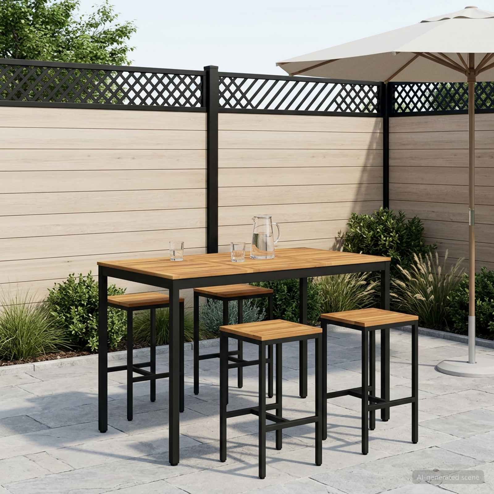 Gartenbar-Tisch Weiß und Schwarz 147 x 88,5 x 105 cm