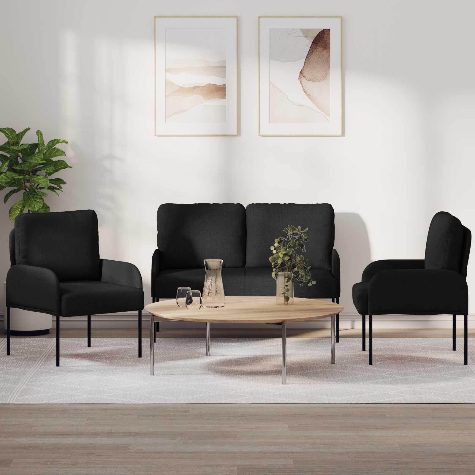 Sofagarnituren 3 stk. Schwarz Sperrholz