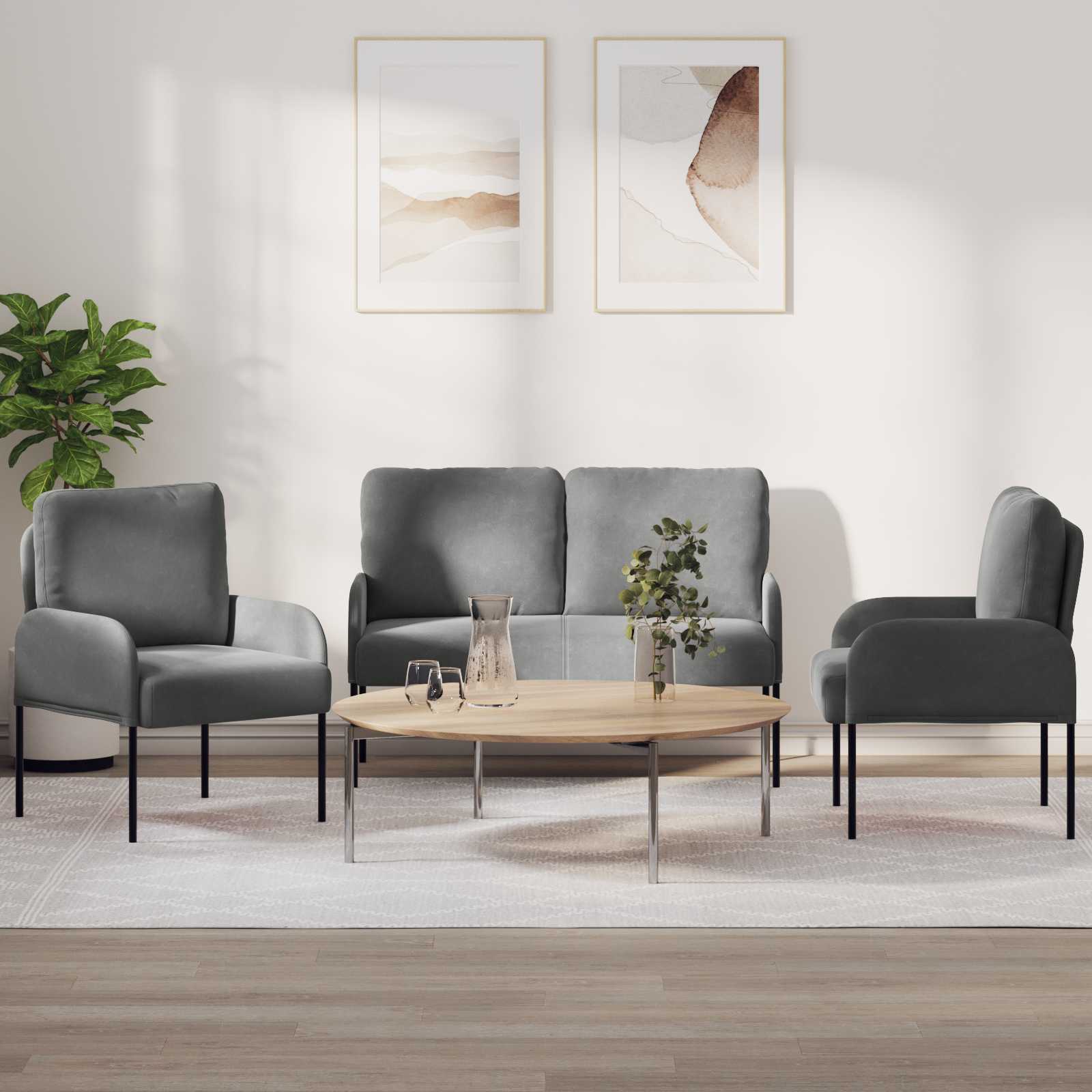 Sofagarnituren 3 stk. Dunkelgrau Sperrholz