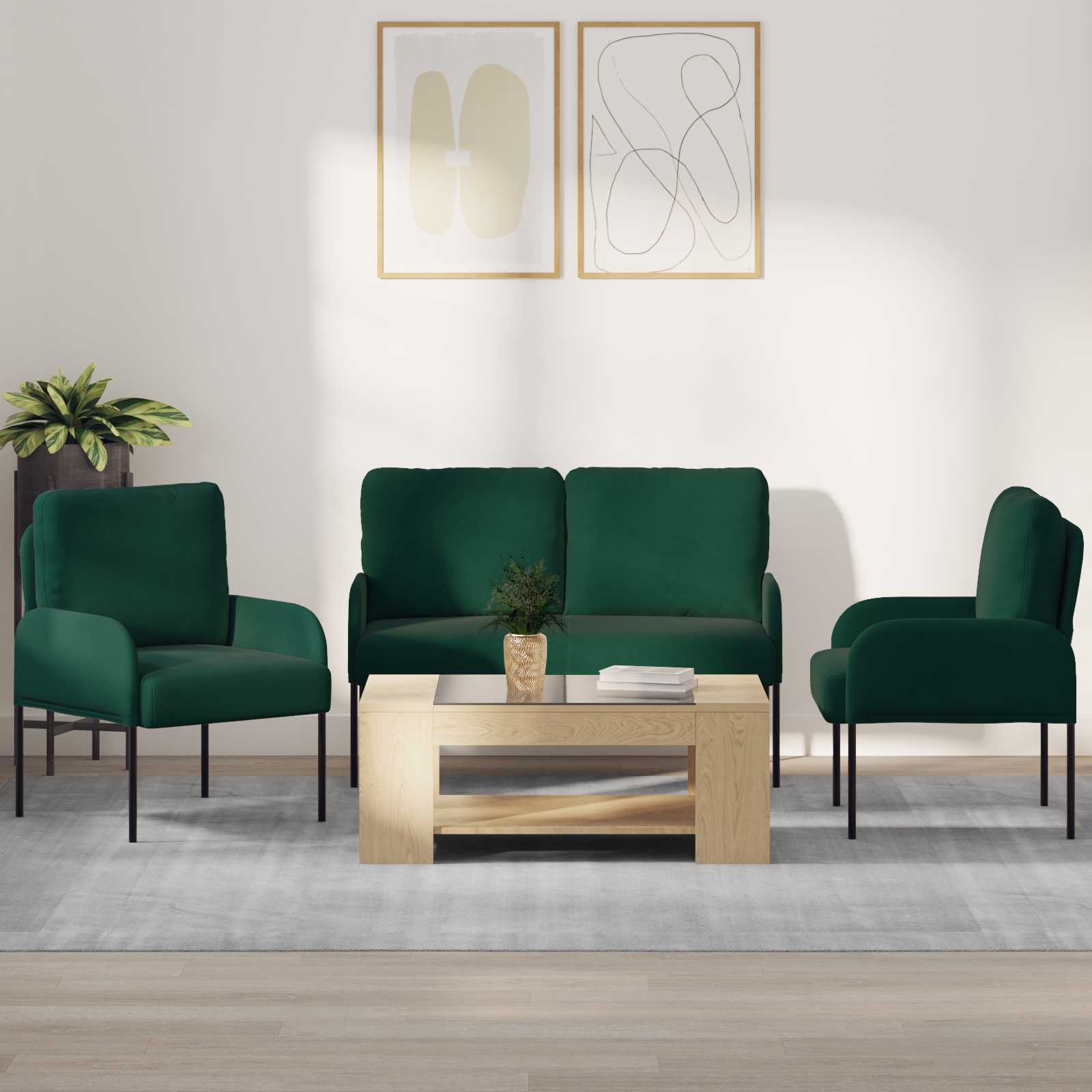 Sofagarnituren 3 stk. Dunkelgrün Sperrholz