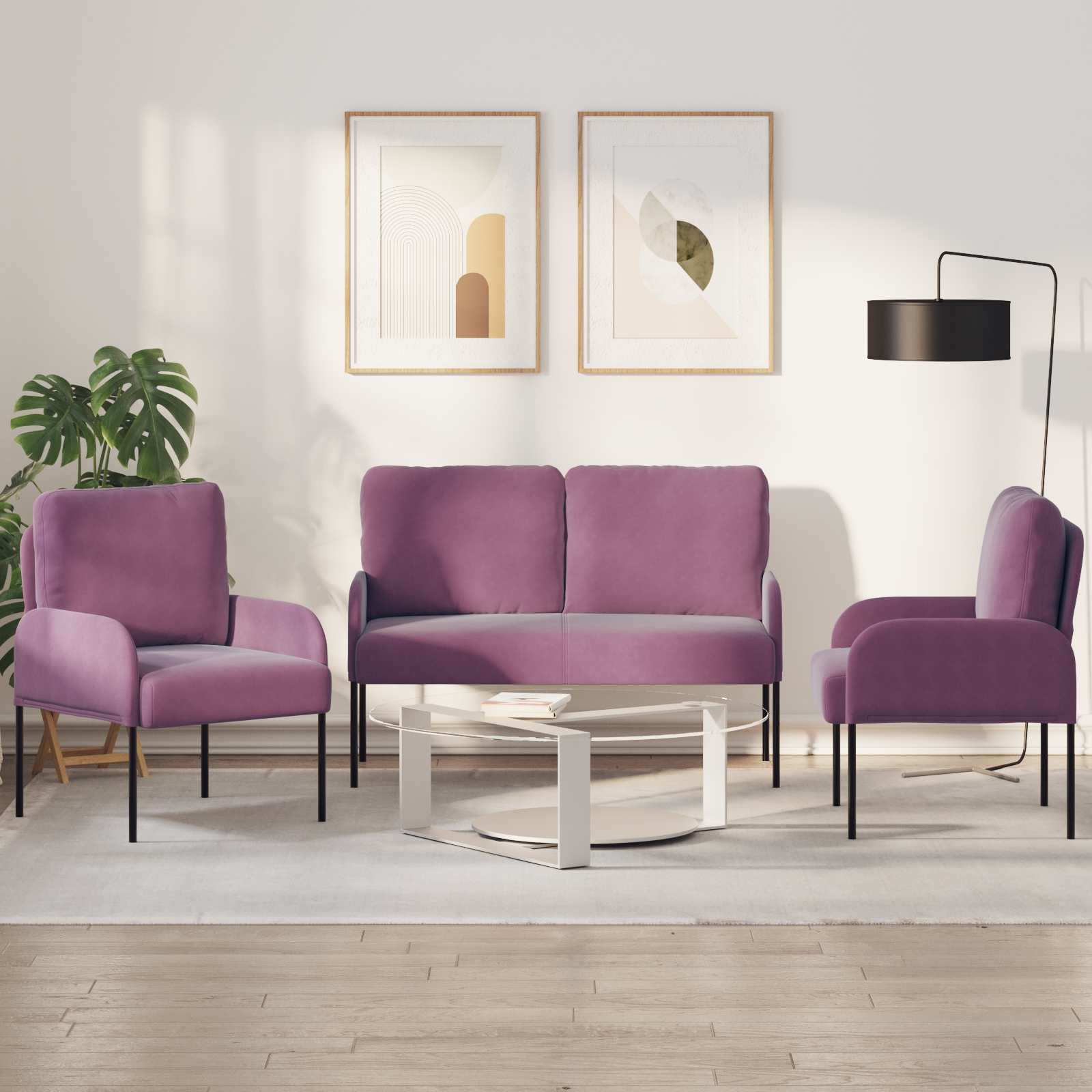 Sofagarnituren 3 stk. Lila Sperrholz