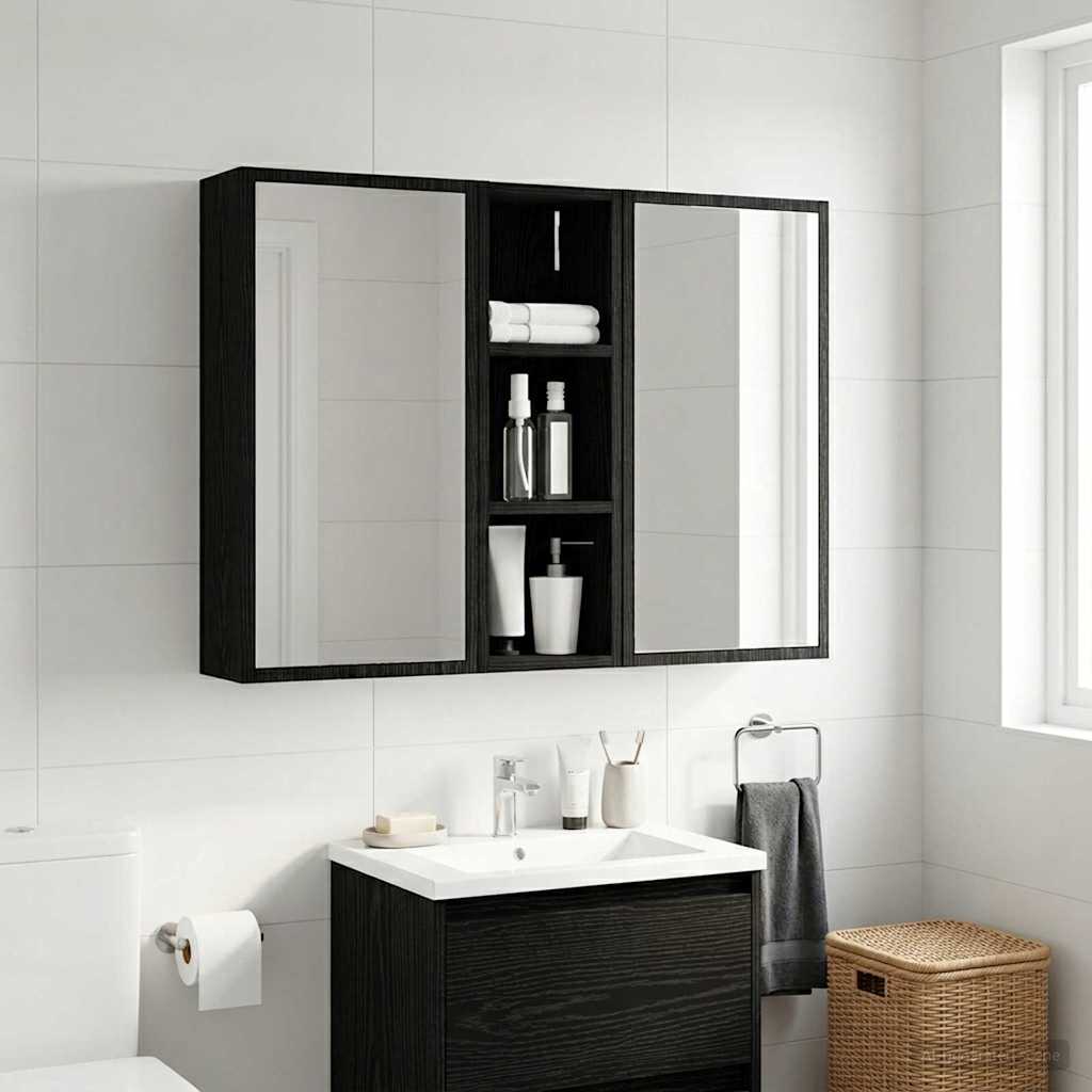 Badezimmer-Wandschrank Schwarz Eichen-Optik 20 x 16 x 62,5 cm