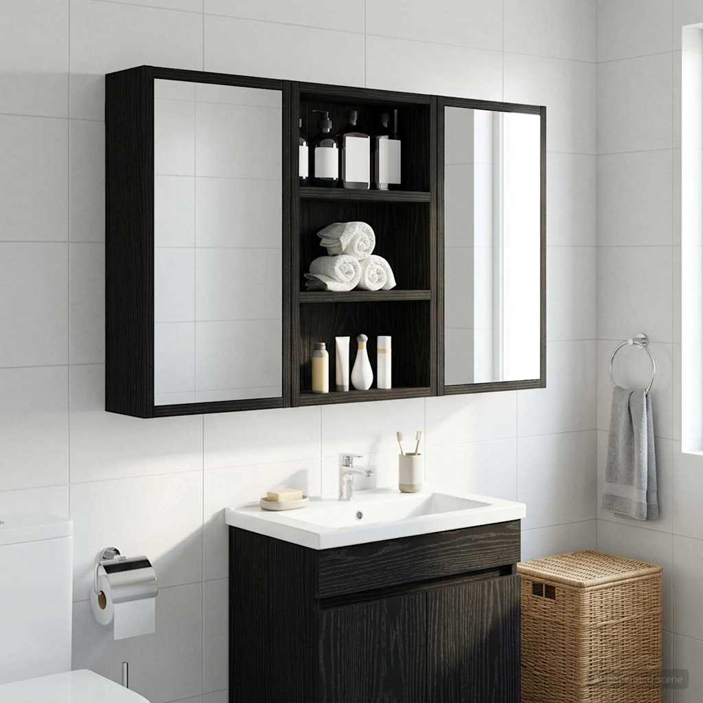 Badezimmer-Wandschrank Schwarz Eichen-Optik 30 x 10 x 50 cm