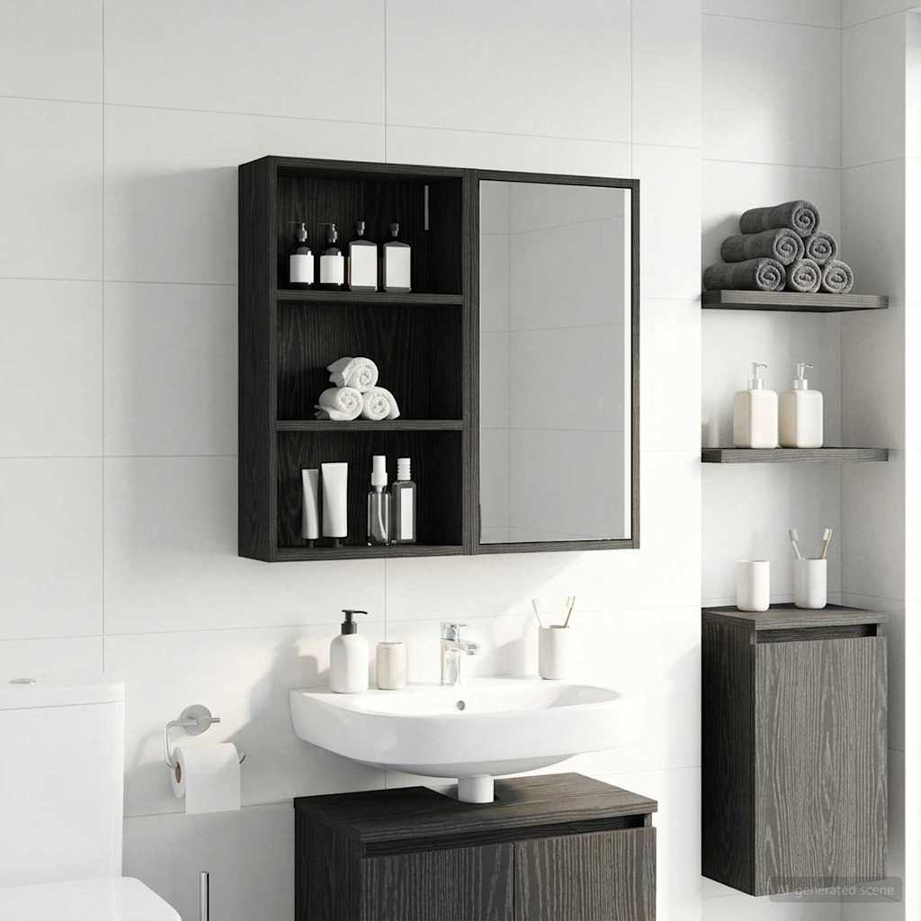 Badezimmer-Wandschrank Schwarz Eichen-Optik 40 x 14 x 70 cm