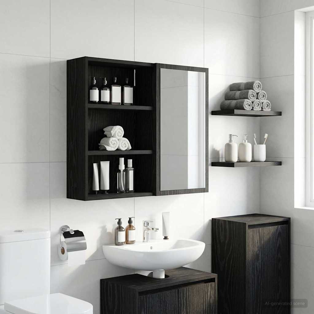 Badezimmer-Wandschrank Schwarz Eichen-Optik 40 x 16 x 62,5 cm