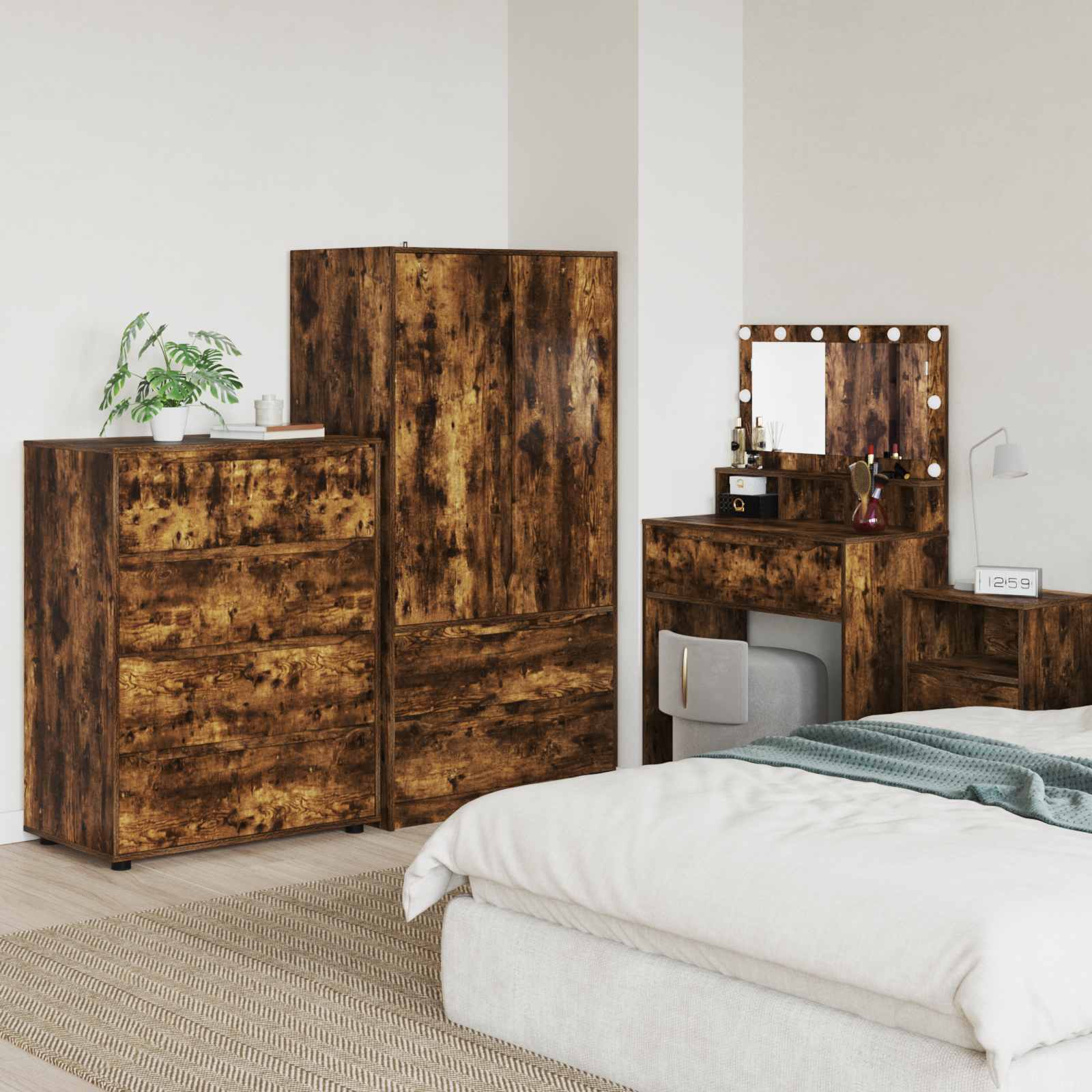 Stauraumschränke 80 x 48 x 105 cm Holzwerkstoff Räuchereiche