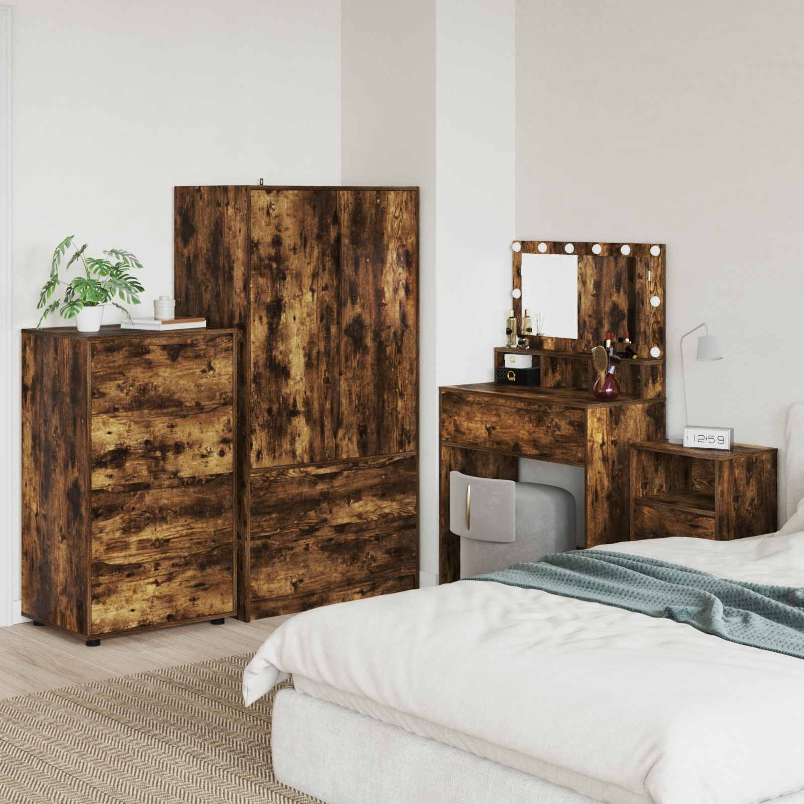 Stauraumschränke 60 x 48 x 105 cm Holzwerkstoff Räuchereiche