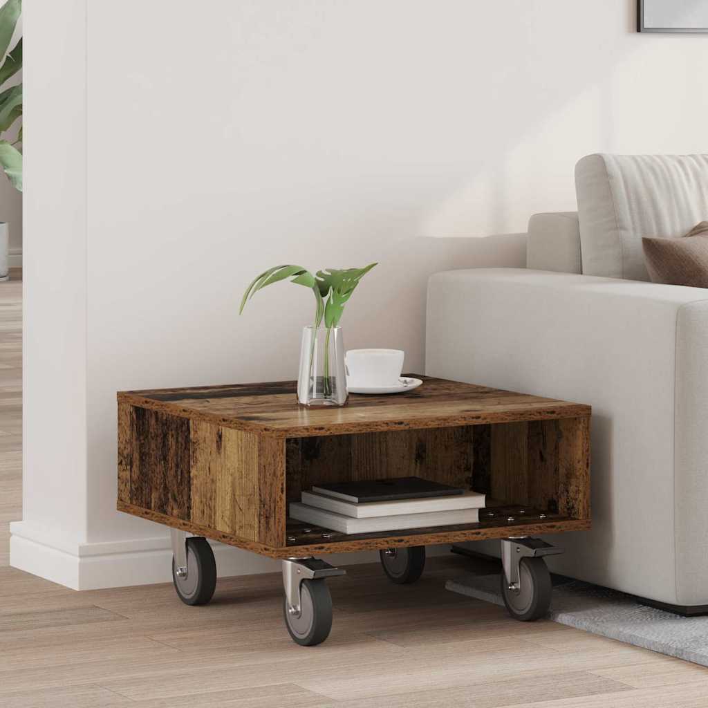 Side Table with Wheels Altholz 50,5 x 50 x 30 cm Holzwerkstoff