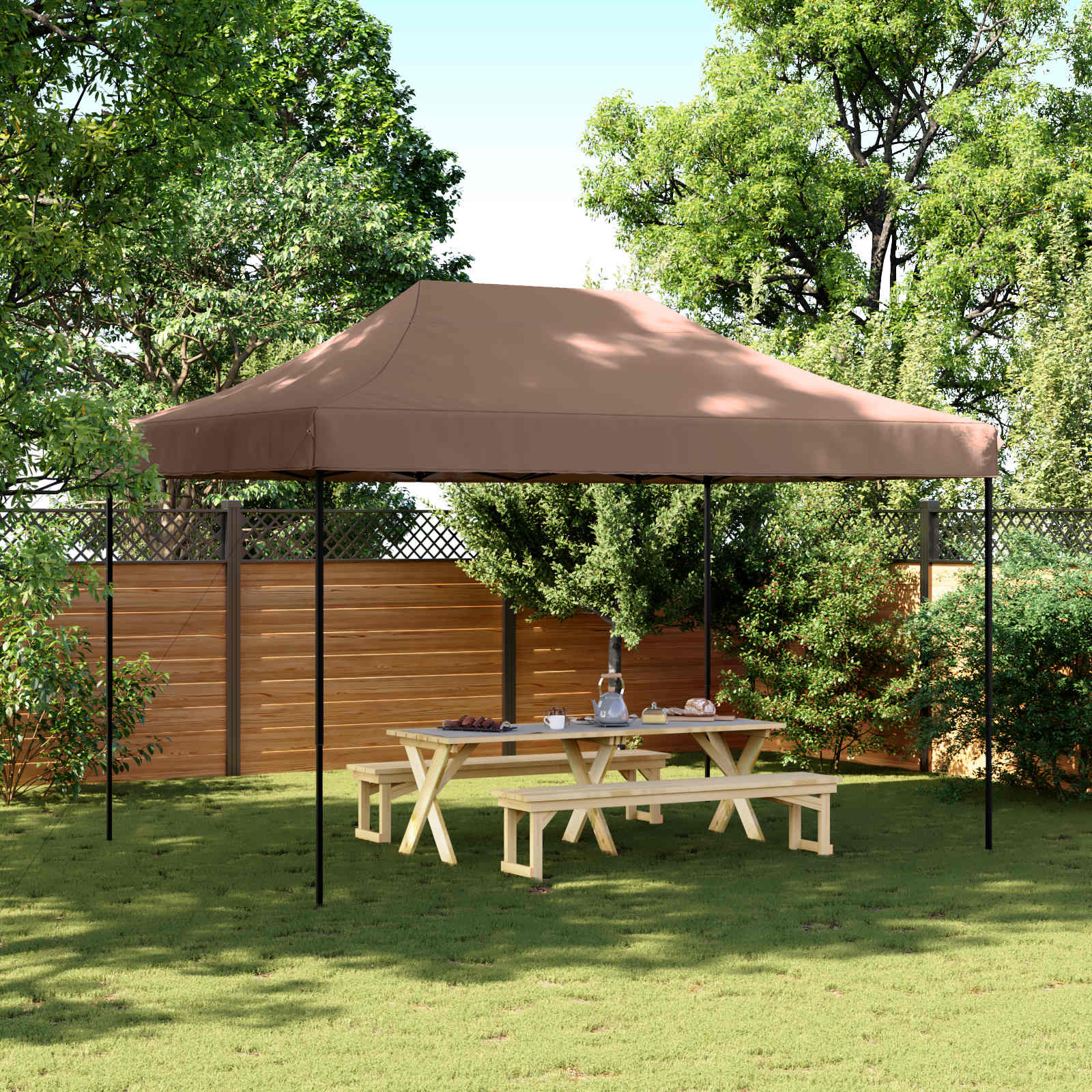 Party-Zelt 279 x 410 x 315 cm Braun Oxford-Stoff