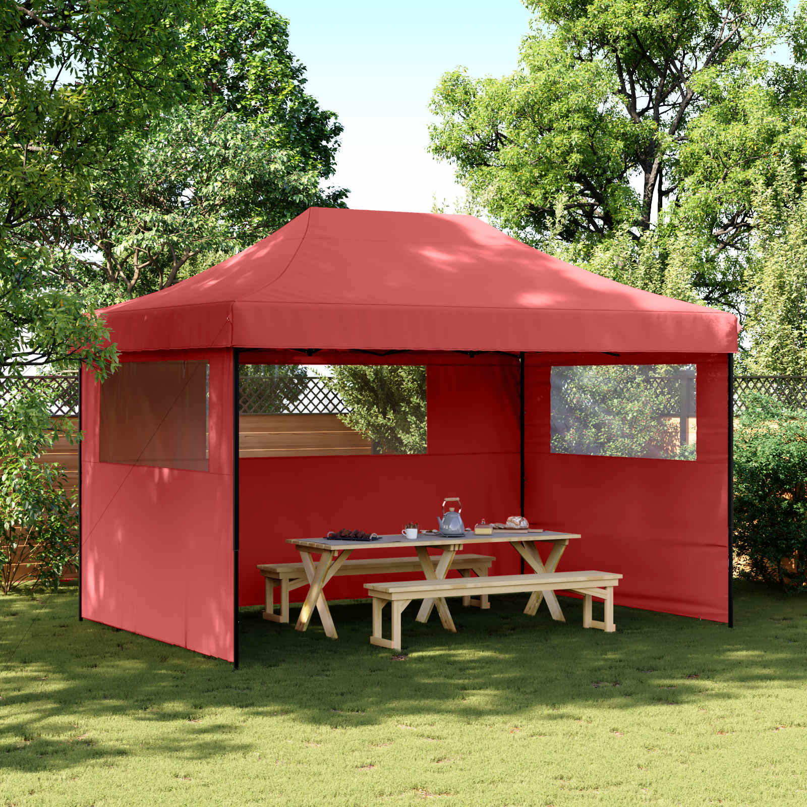 Party-Zelt 279 x 410 x 315 cm Bordeauxrot Oxford-Stoff